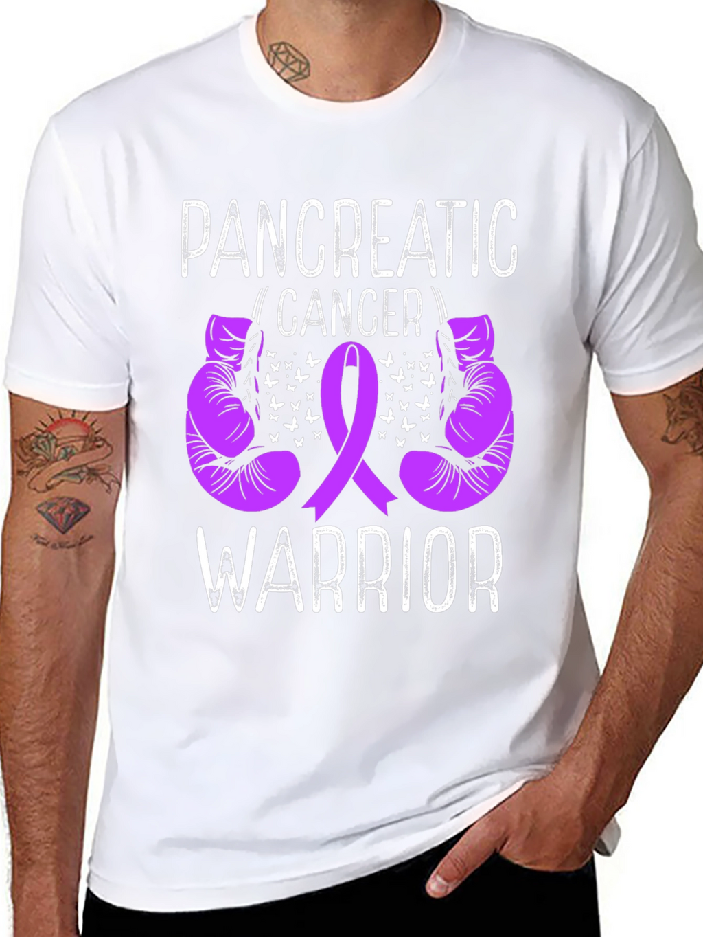Pancreatic Cancer Warrior T-Shirt Purple Ribbon Boxing Gloves