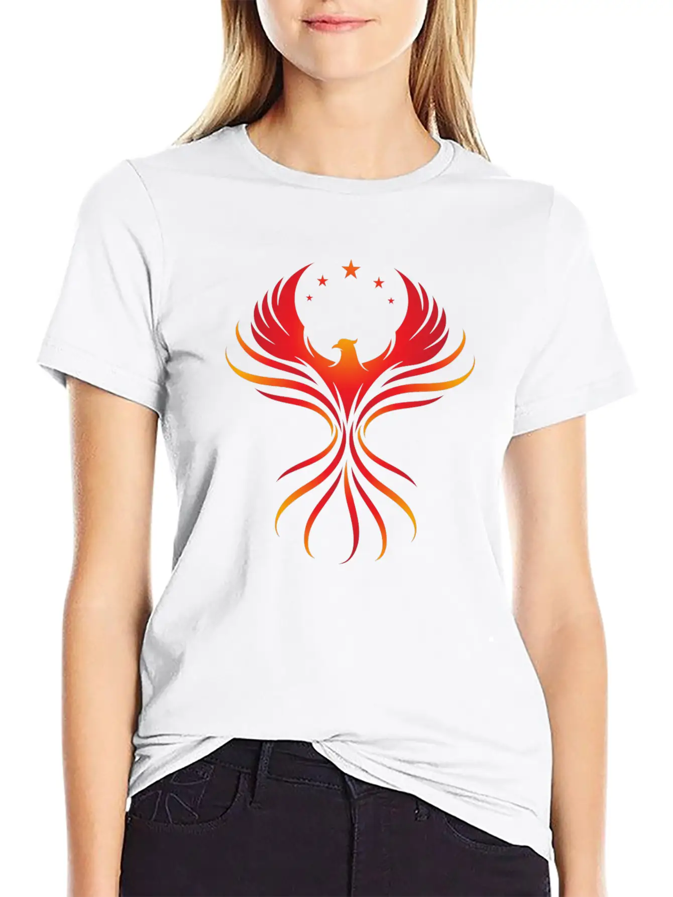 Phoenix Rising: Fiery Bird With Stars Classic Cotton Tee – Unisex Comfort For Any Season