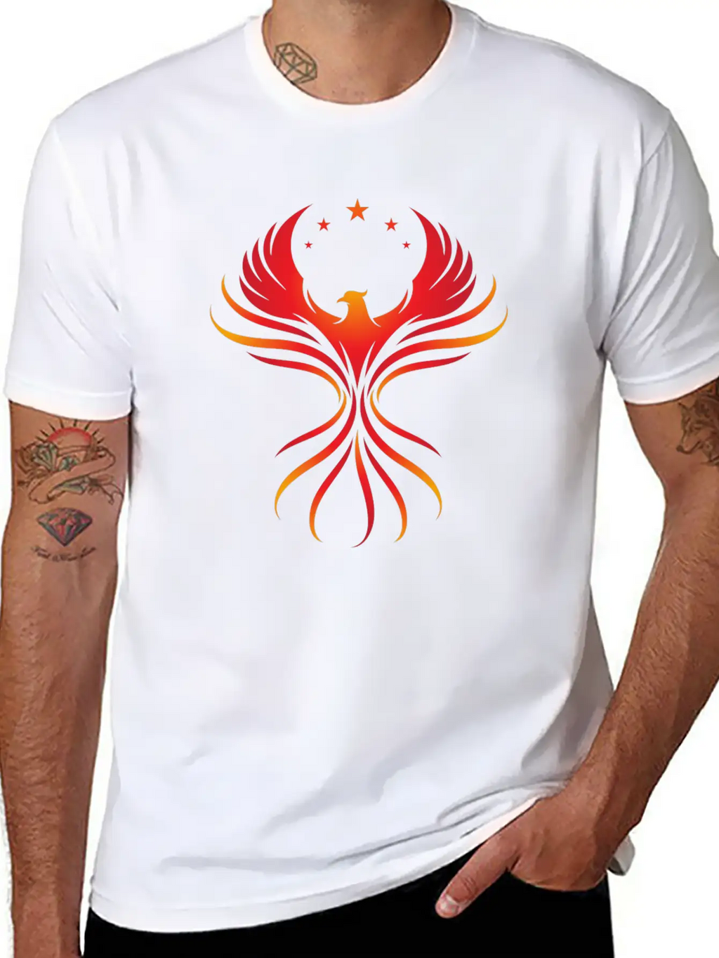 Phoenix Rising: Fiery Bird With Stars Classic Cotton Tee – Unisex Comfort For Any Season
