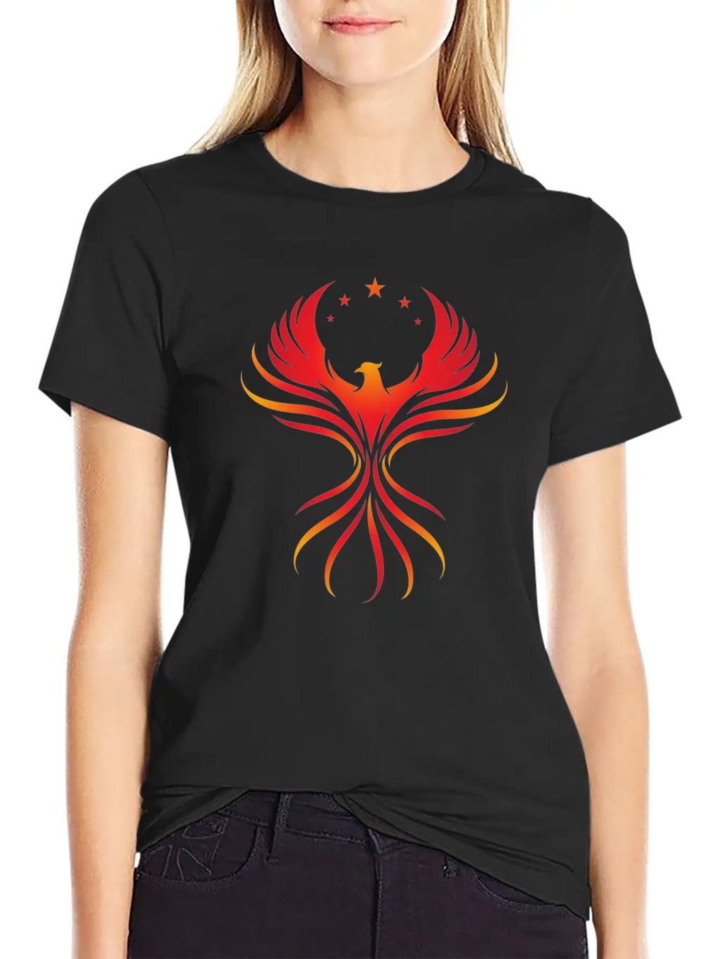 Phoenix Rising: Fiery Bird With Stars Classic Cotton Tee – Unisex Comfort For Any Season