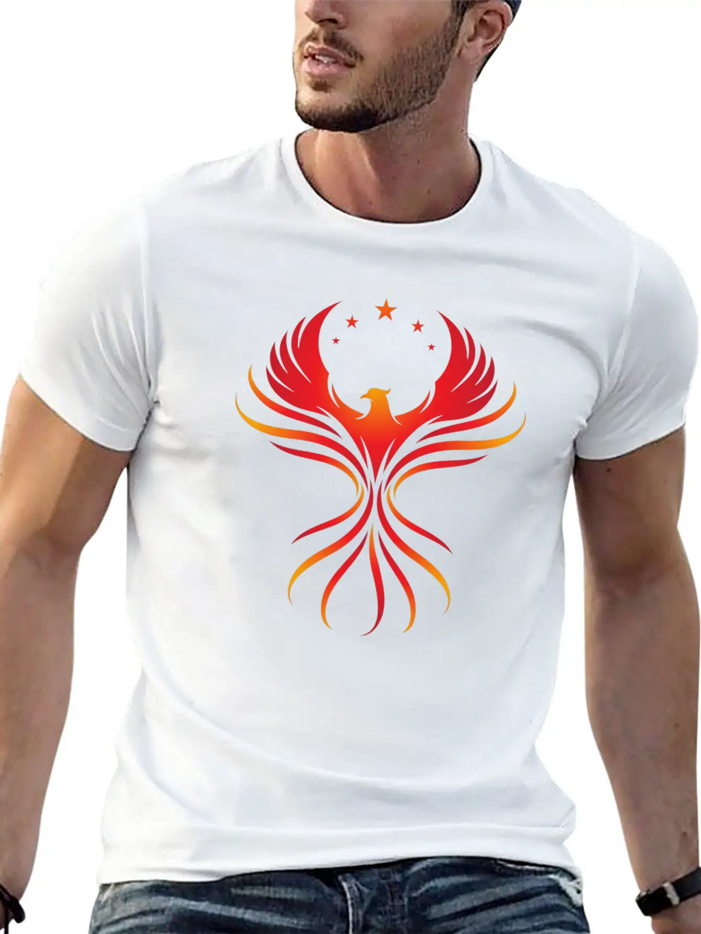 Phoenix Rising: Fiery Bird With Stars Classic Cotton Tee – Unisex Comfort For Any Season