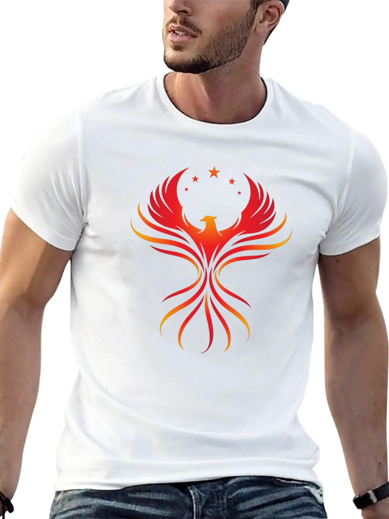 Phoenix Rising: Fiery Bird With Stars Classic Cotton Tee – Unisex Comfort For Any Season