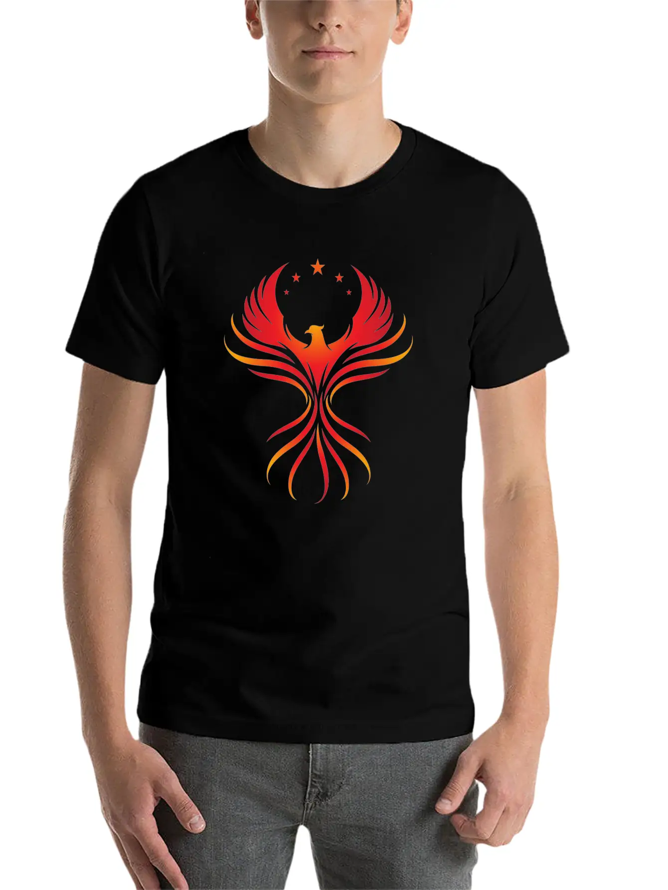 Phoenix Rising: Fiery Bird With Stars Classic Cotton Tee – Unisex Comfort For Any Season