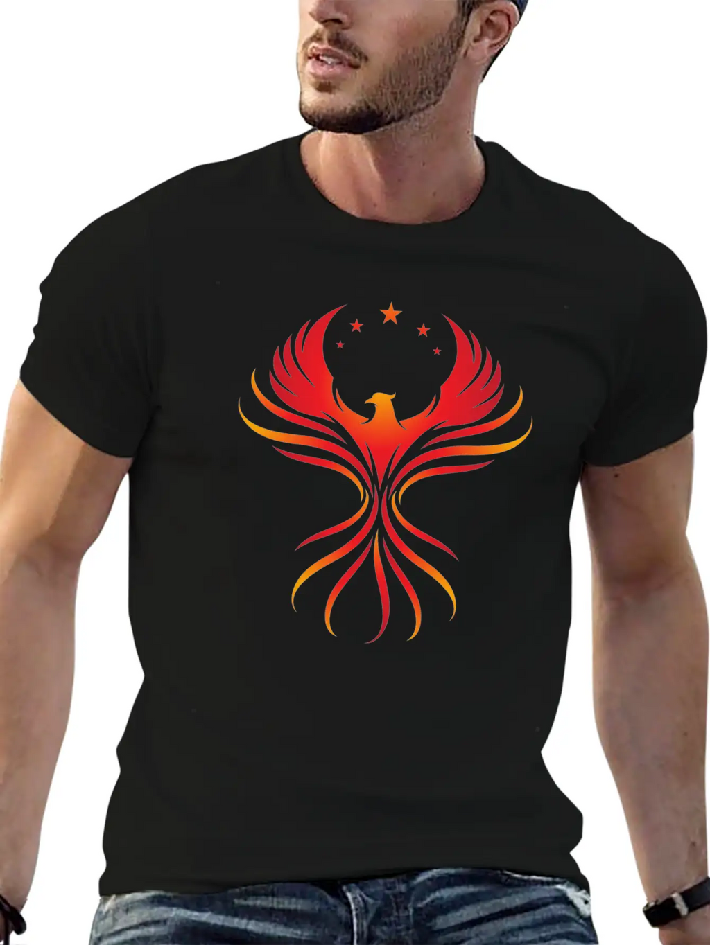 Phoenix Rising: Fiery Bird With Stars Classic Cotton Tee – Unisex Comfort For Any Season