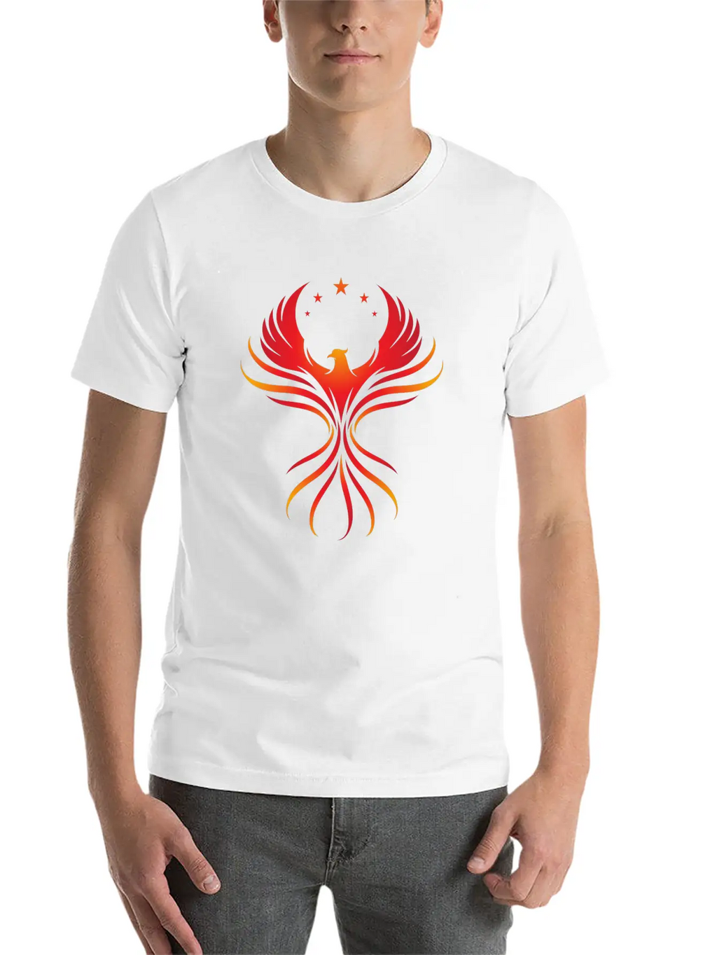 Phoenix Rising: Fiery Bird With Stars Classic Cotton Tee – Unisex Comfort For Any Season