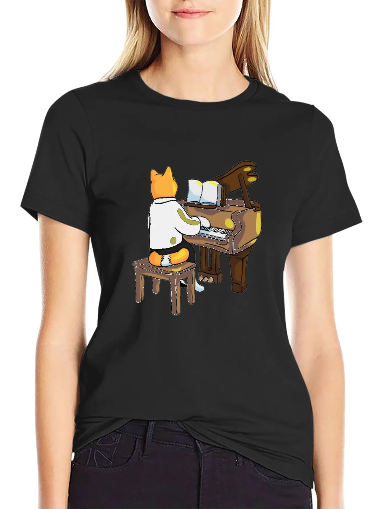 Piano Cat Classic Cotton Tee – Unisex Comfort For Any Season