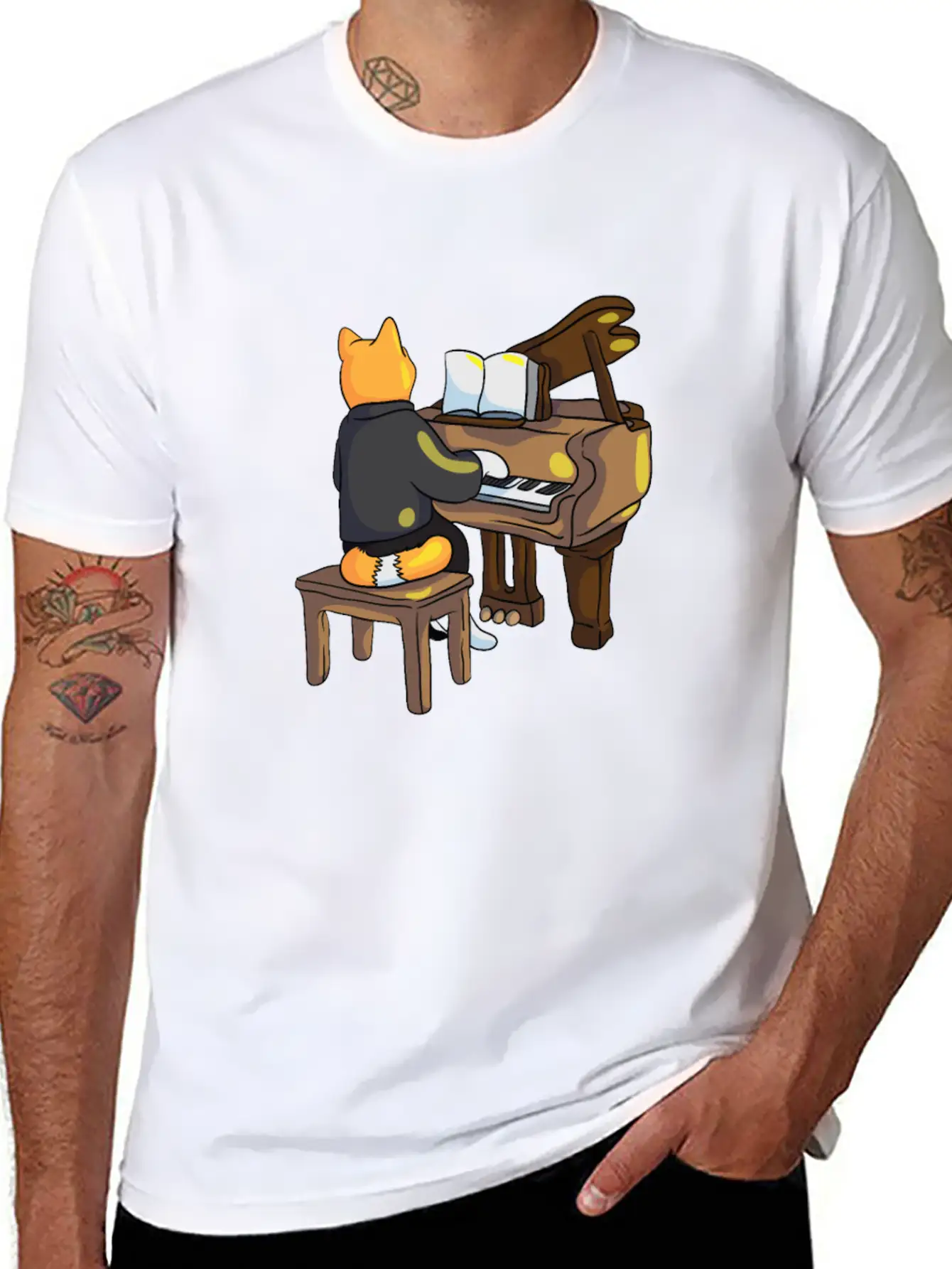 Piano Cat Classic Cotton Tee – Unisex Comfort For Any Season