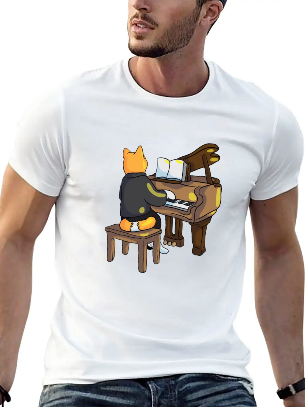 Piano Cat Classic Cotton Tee – Unisex Comfort For Any Season