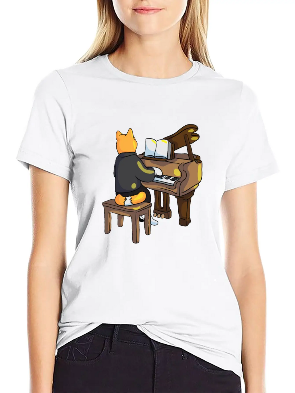 Piano Cat Classic Cotton Tee – Unisex Comfort For Any Season