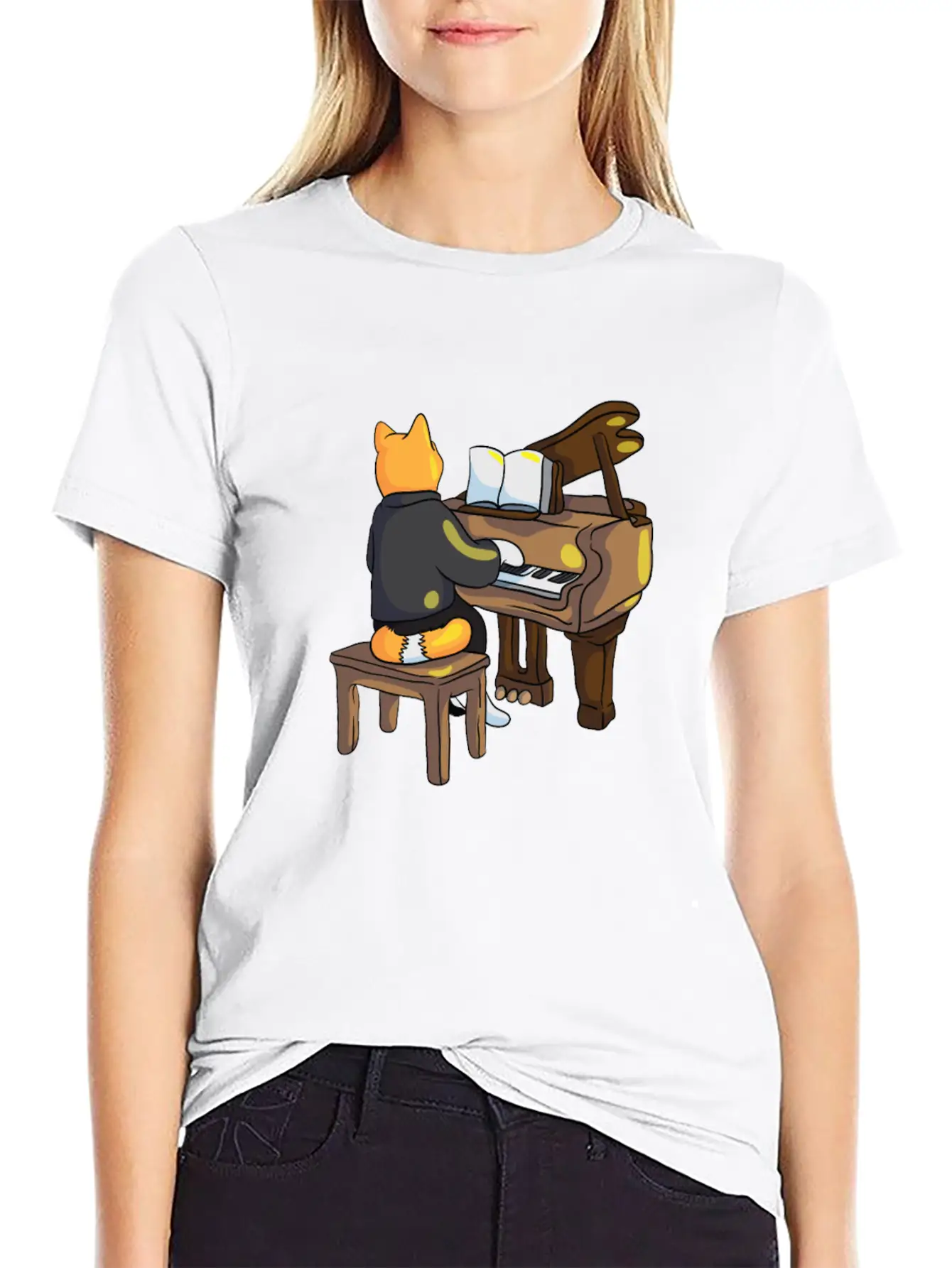 Piano Cat Classic Cotton Tee – Unisex Comfort For Any Season