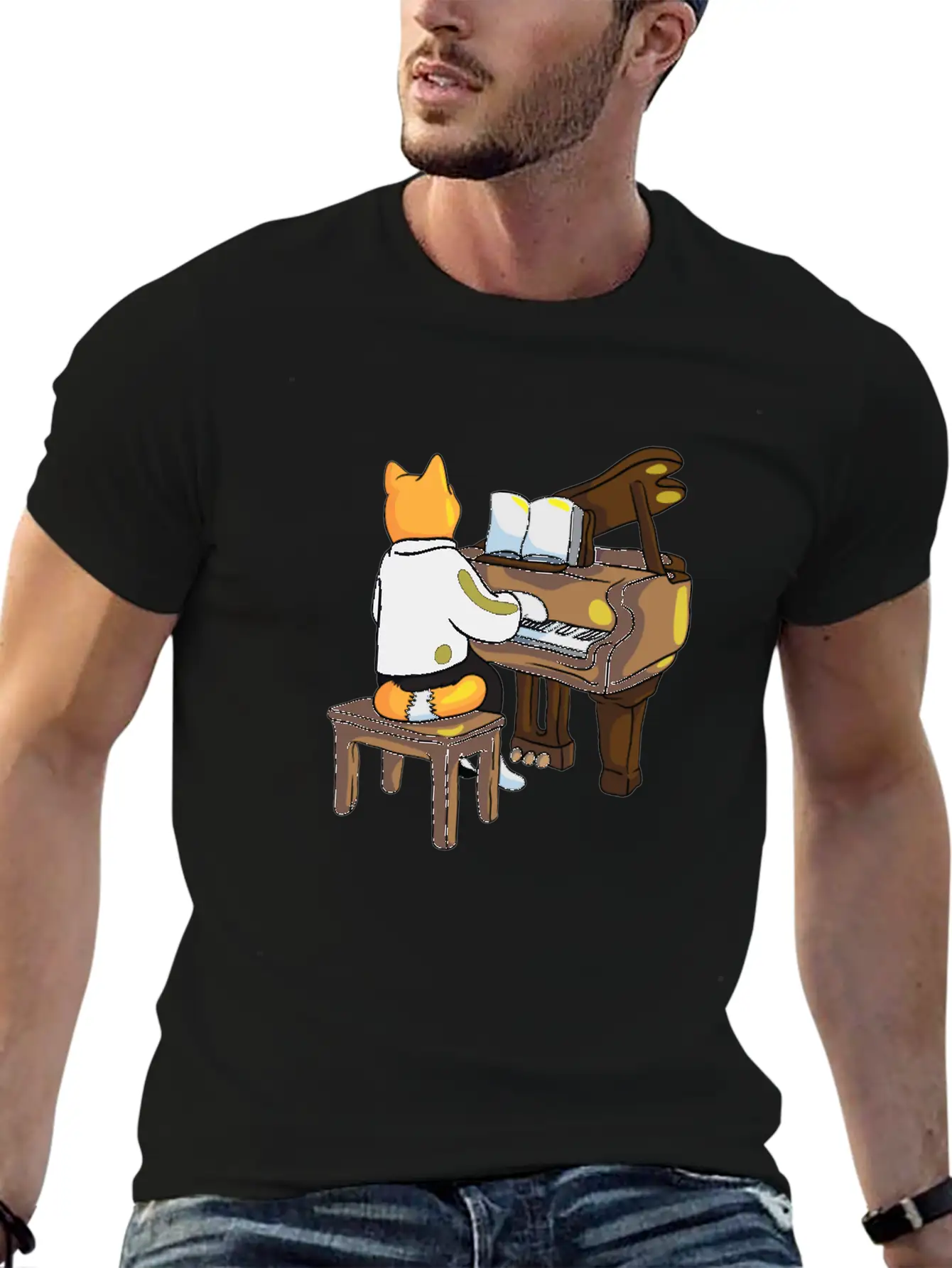 Piano Cat Classic Cotton Tee – Unisex Comfort For Any Season