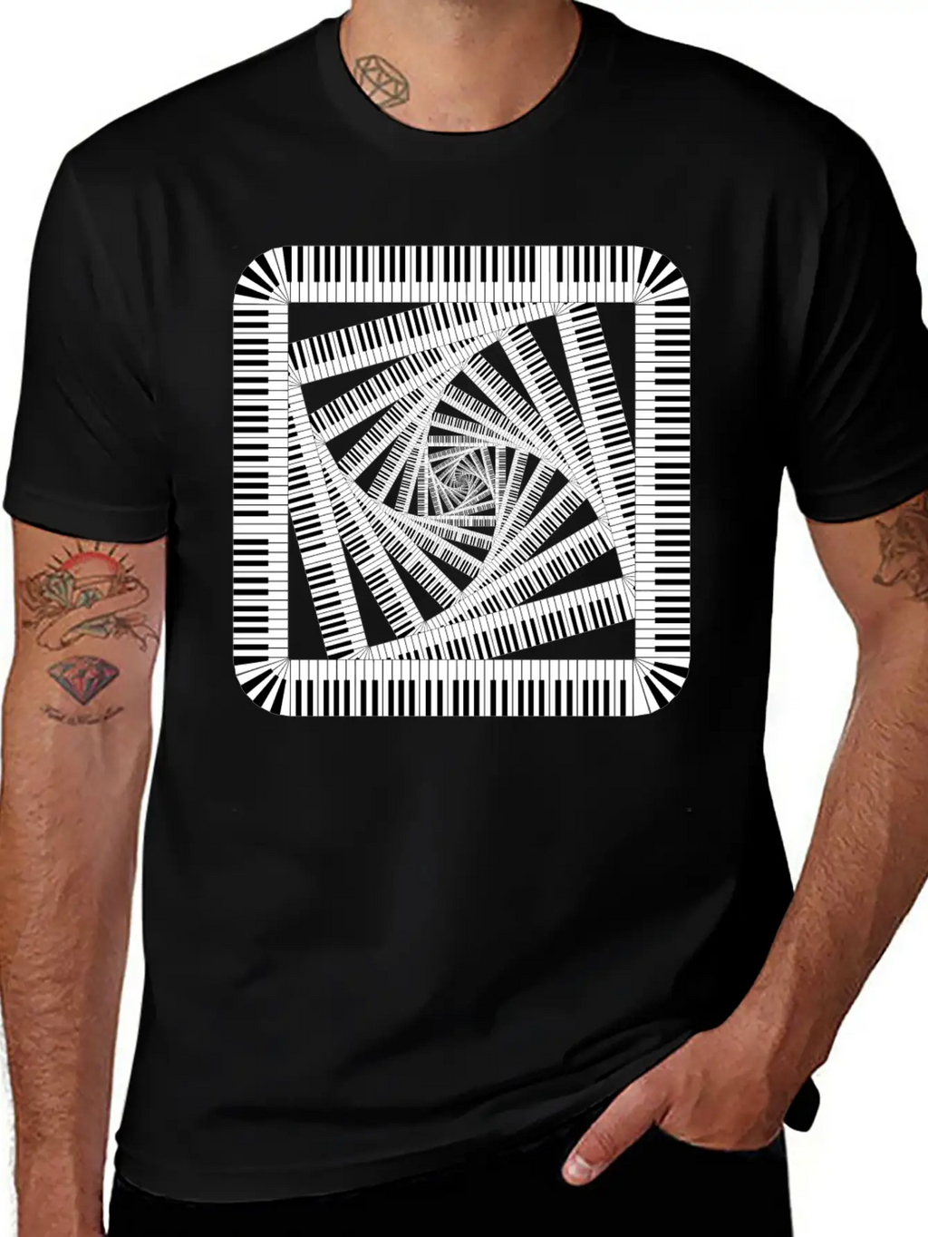 Piano Keys Rounded Square Vortex 2 Breathable Soft Cotton T-Shirt – Timeless Casual Look
