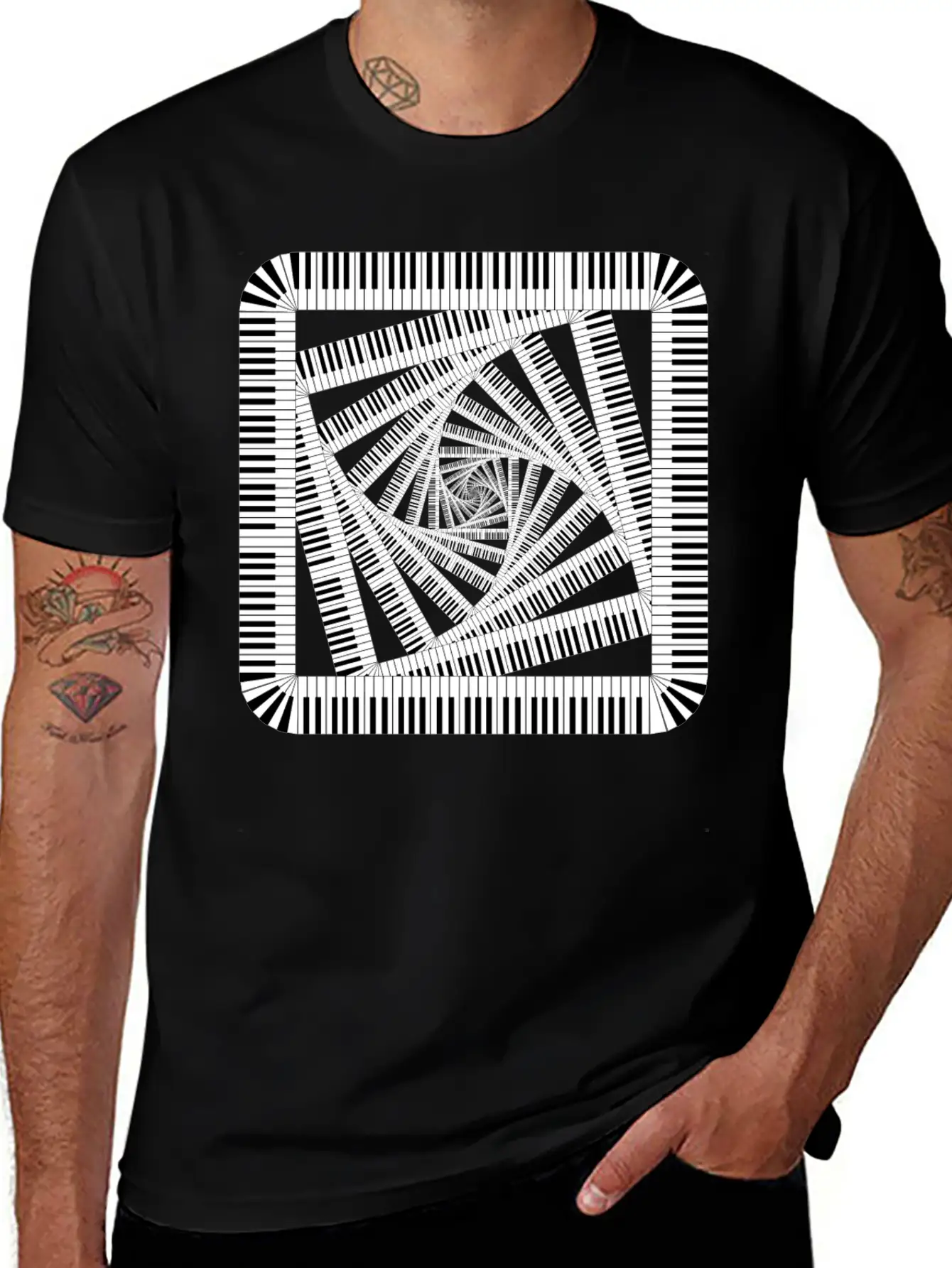 Piano Keys Rounded Square Vortex 2 Breathable Soft Cotton T-Shirt – Timeless Casual Look