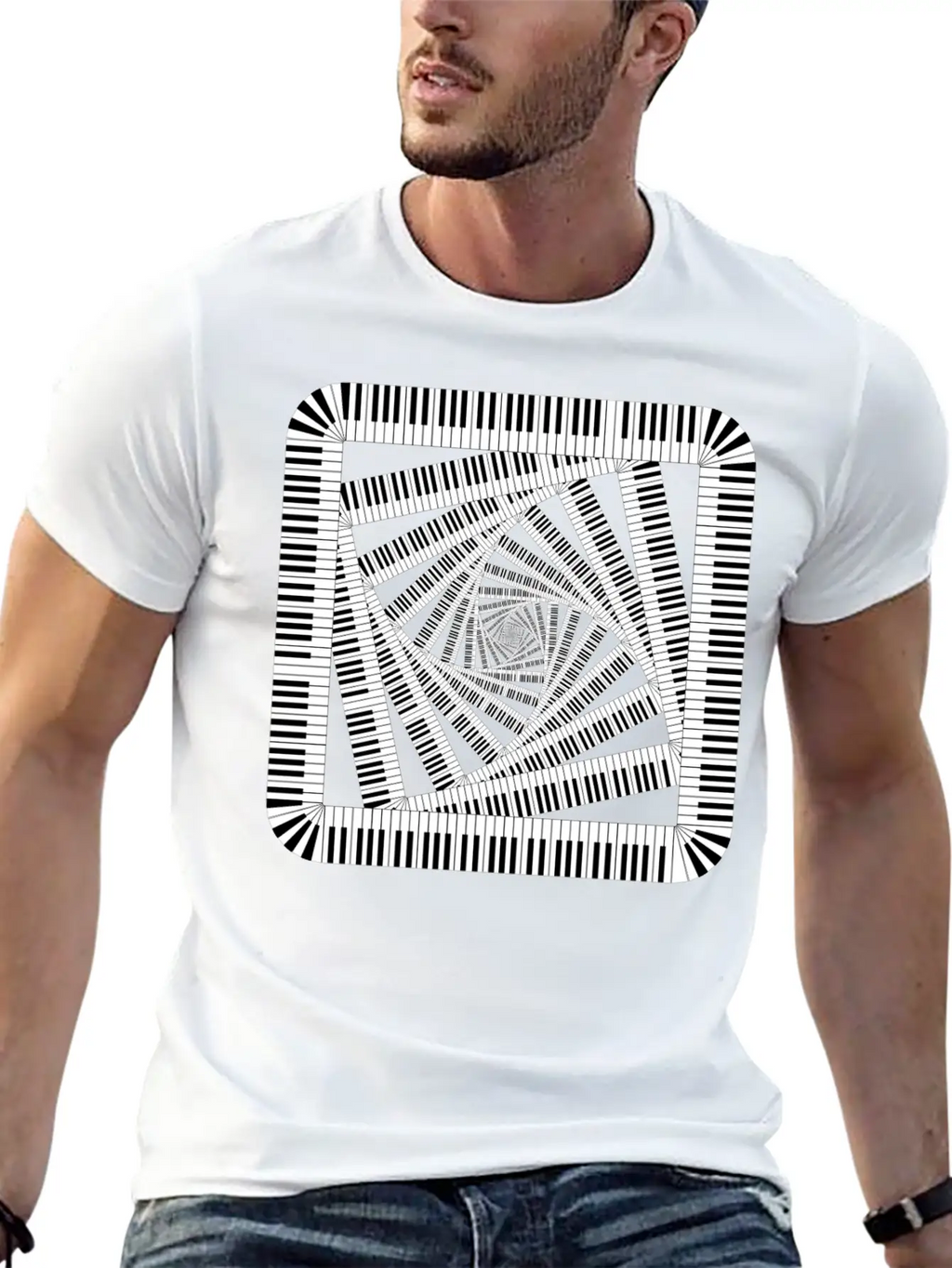 Piano Keys Rounded Square Vortex 2 Breathable Soft Cotton T-Shirt – Timeless Casual Look