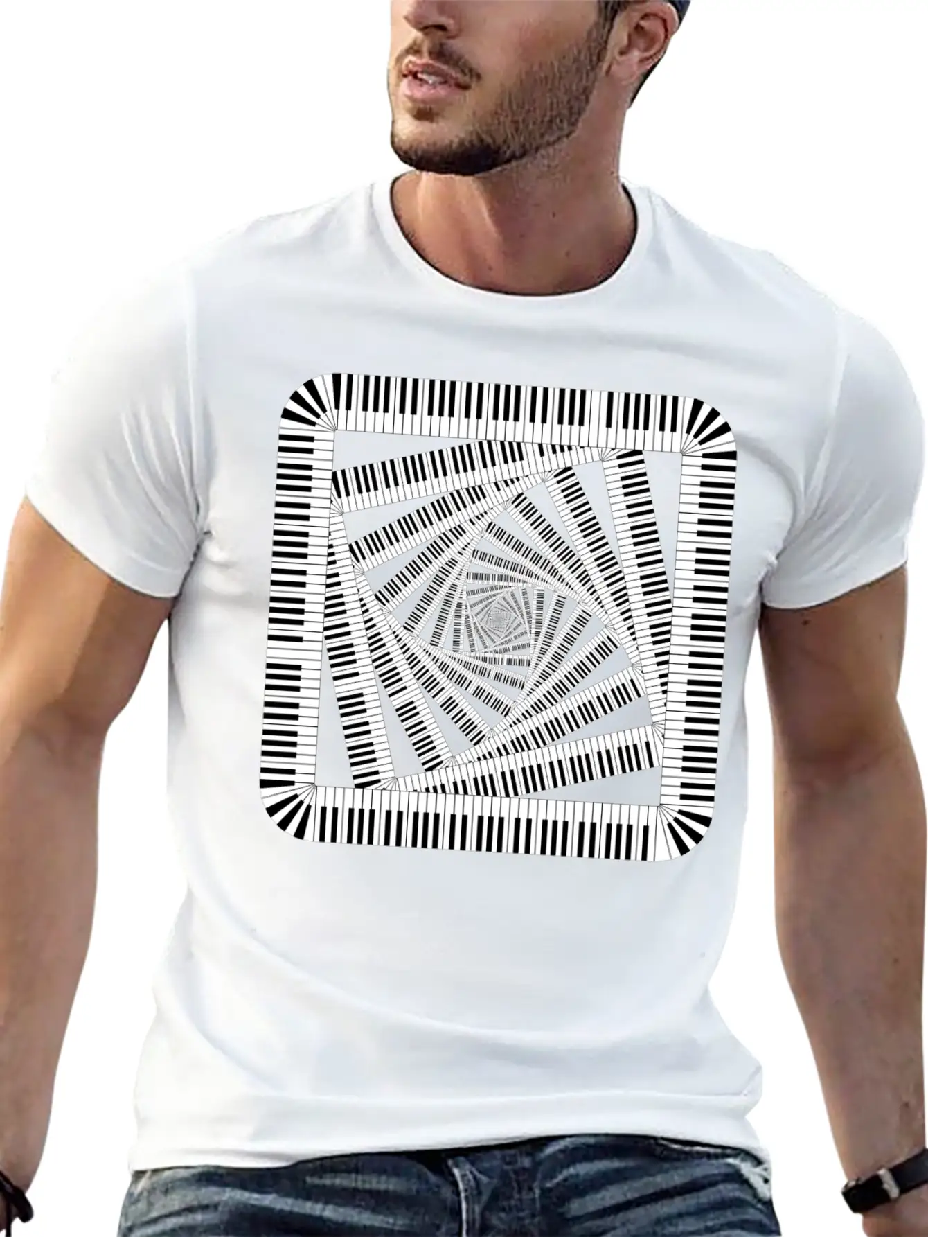 Piano Keys Rounded Square Vortex 2 Breathable Soft Cotton T-Shirt – Timeless Casual Look