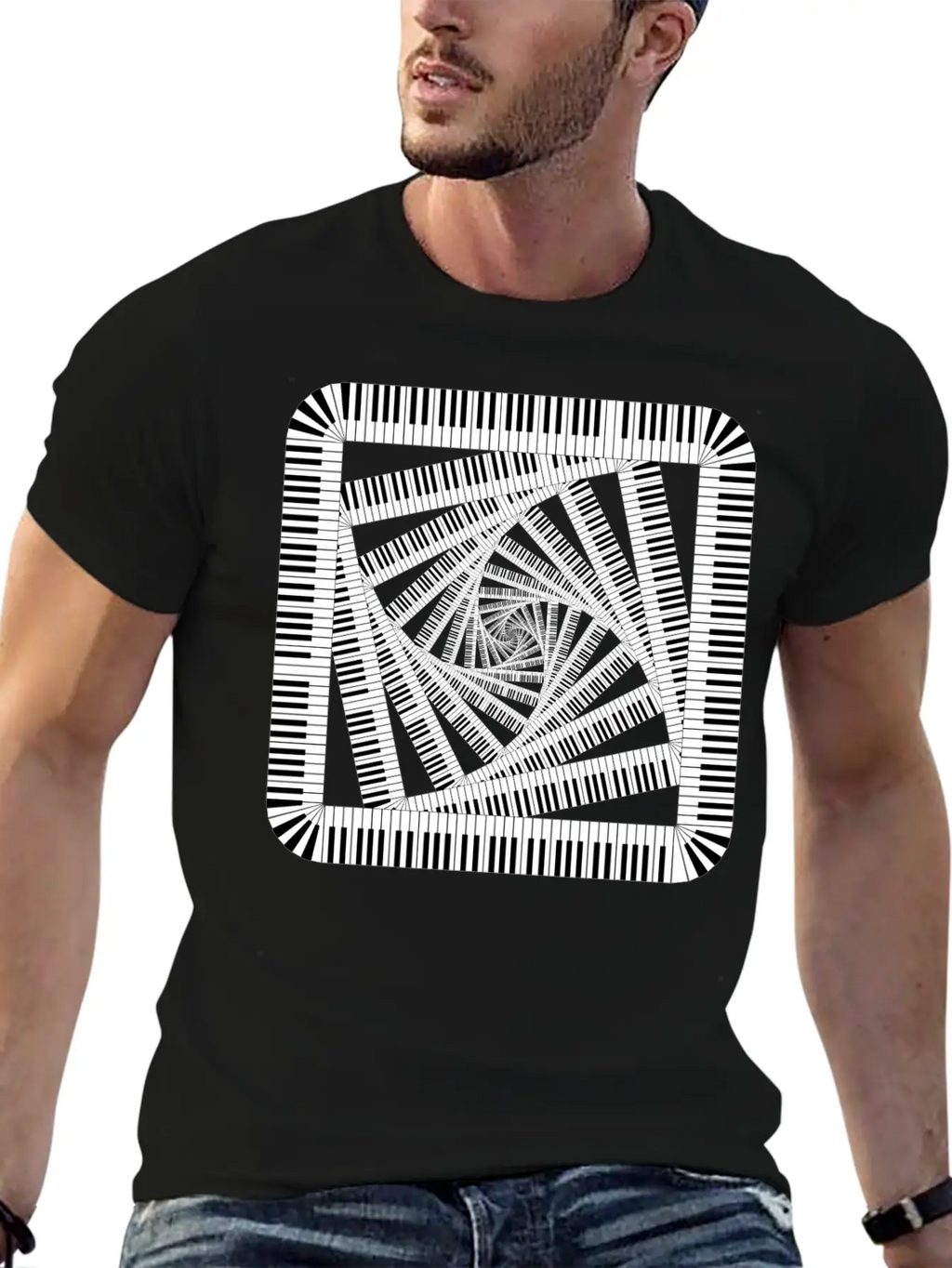 Piano Keys Rounded Square Vortex 2 Breathable Soft Cotton T-Shirt – Timeless Casual Look