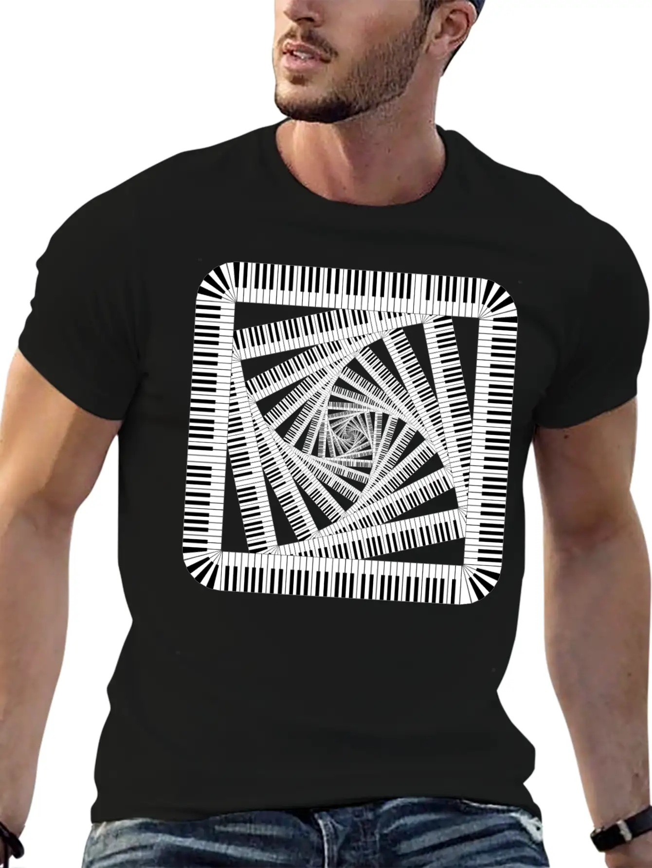 Piano Keys Rounded Square Vortex 2 Breathable Soft Cotton T-Shirt – Timeless Casual Look