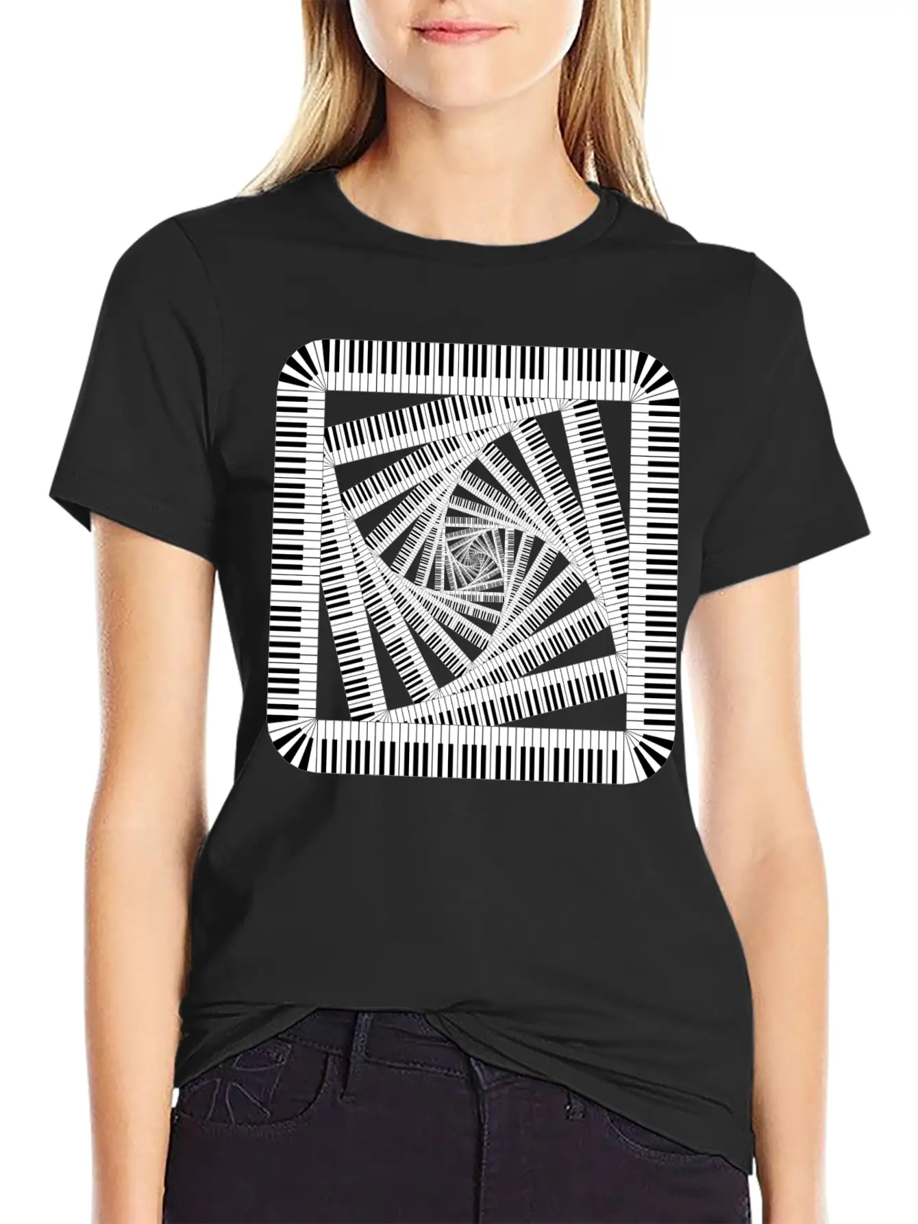 Piano Keys Rounded Square Vortex 2 Breathable Soft Cotton T-Shirt – Timeless Casual Look