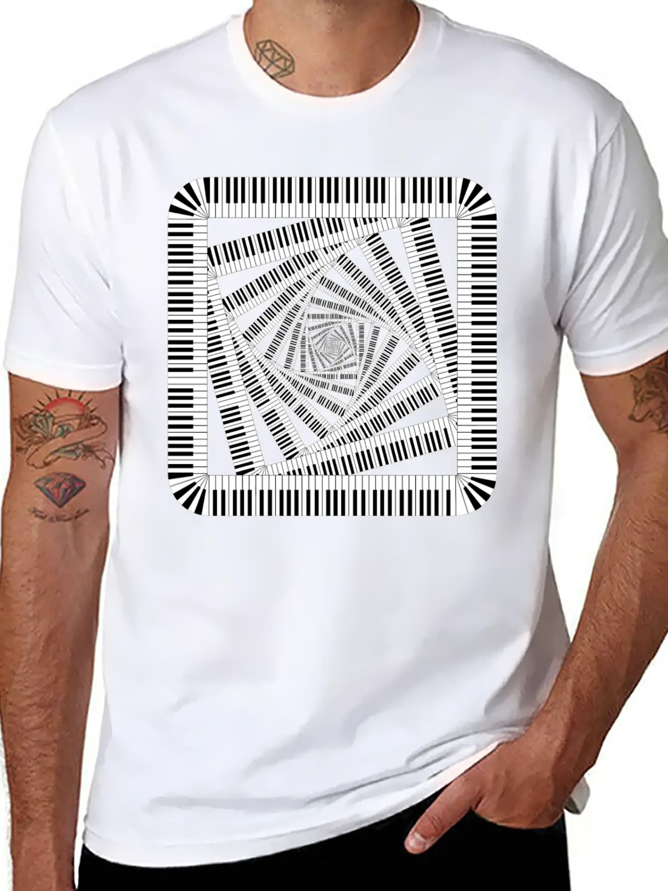 Piano Keys Rounded Square Vortex 2 Breathable Soft Cotton T-Shirt – Timeless Casual Look