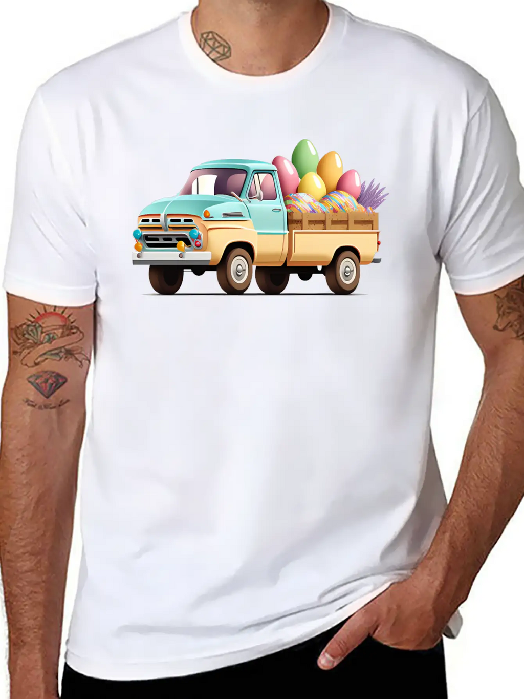 Pickup Truck With Easter Eggs Stylish Everyday T-Shirt – Unisex Basic Cotton Tee