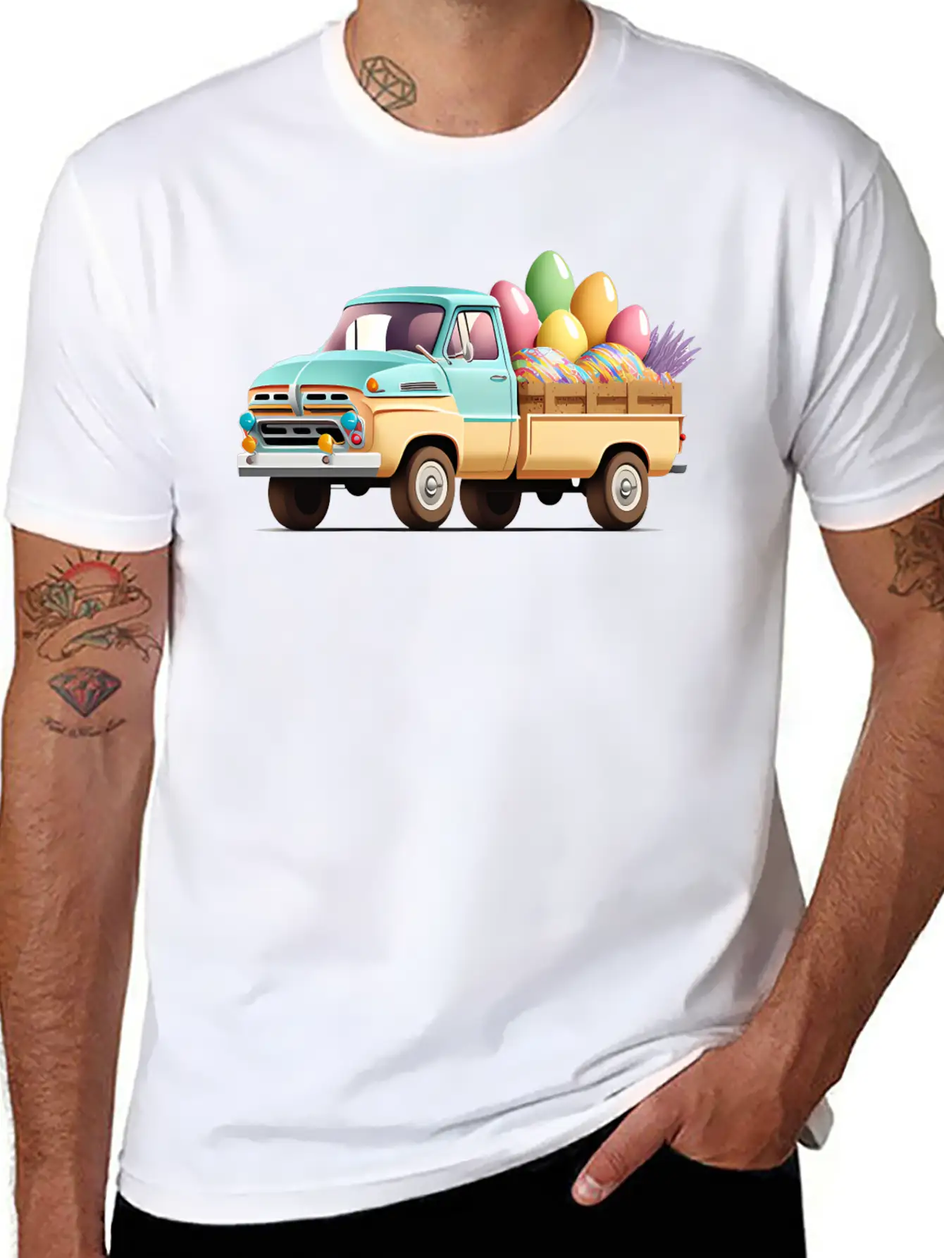 Pickup Truck With Easter Eggs Stylish Everyday T-Shirt – Unisex Basic Cotton Tee