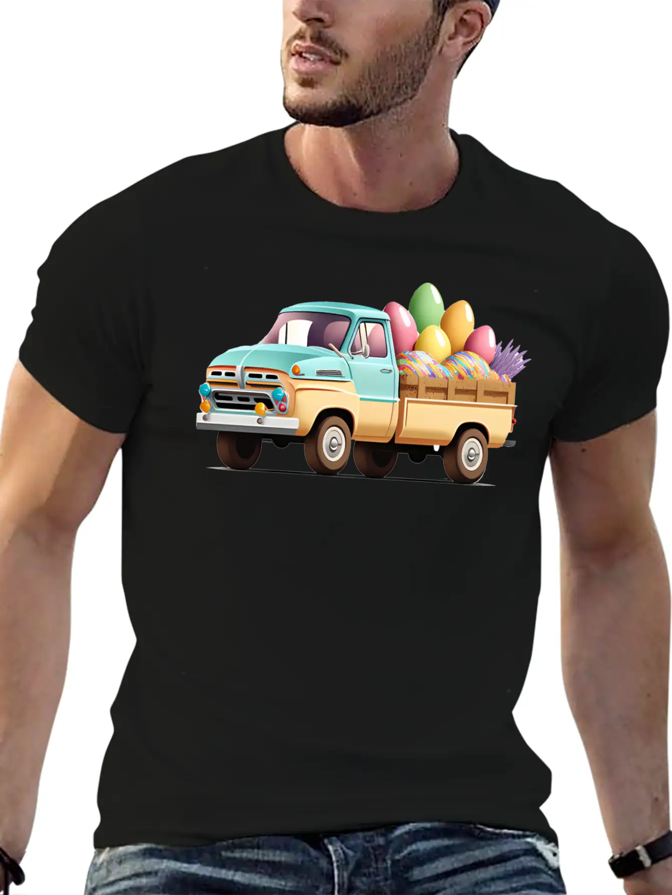Pickup Truck With Easter Eggs Stylish Everyday T-Shirt – Unisex Basic Cotton Tee