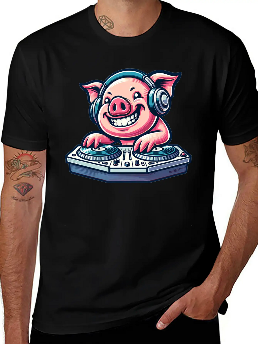 Pig DJ Disco Music Party Techno Minimal Breathable Graphic T-Shirt – Perfect For Casual Days