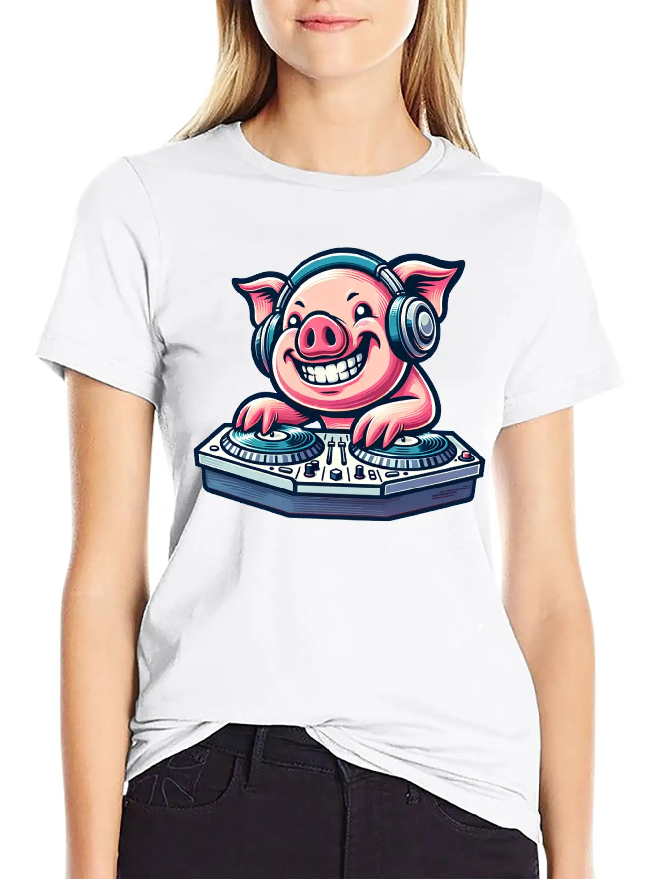 Pig DJ Disco Music Party Techno Minimal Breathable Graphic T-Shirt – Perfect For Casual Days