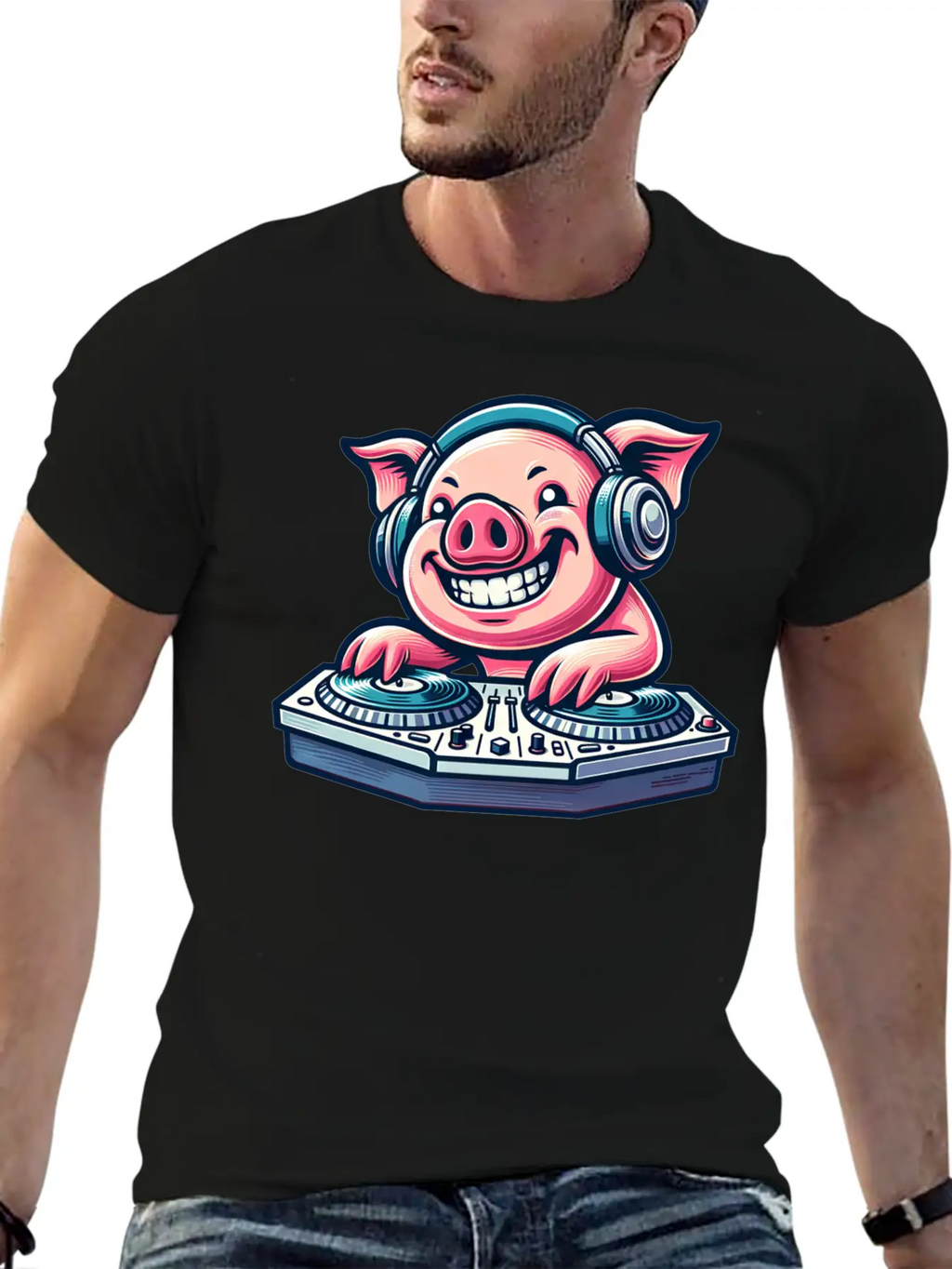 Pig DJ Disco Music Party Techno Minimal Breathable Graphic T-Shirt – Perfect For Casual Days