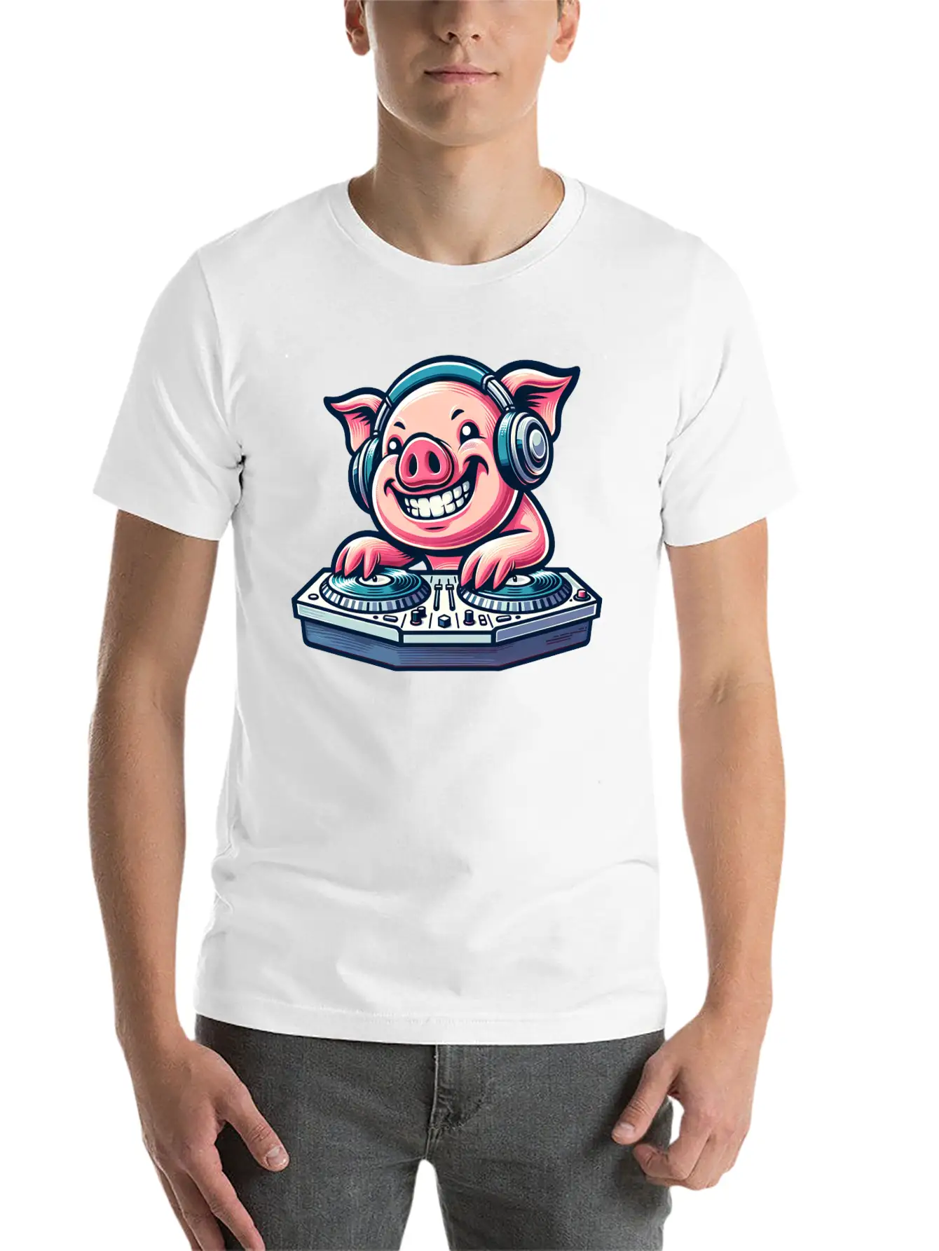 Pig DJ Disco Music Party Techno Minimal Breathable Graphic T-Shirt – Perfect For Casual Days