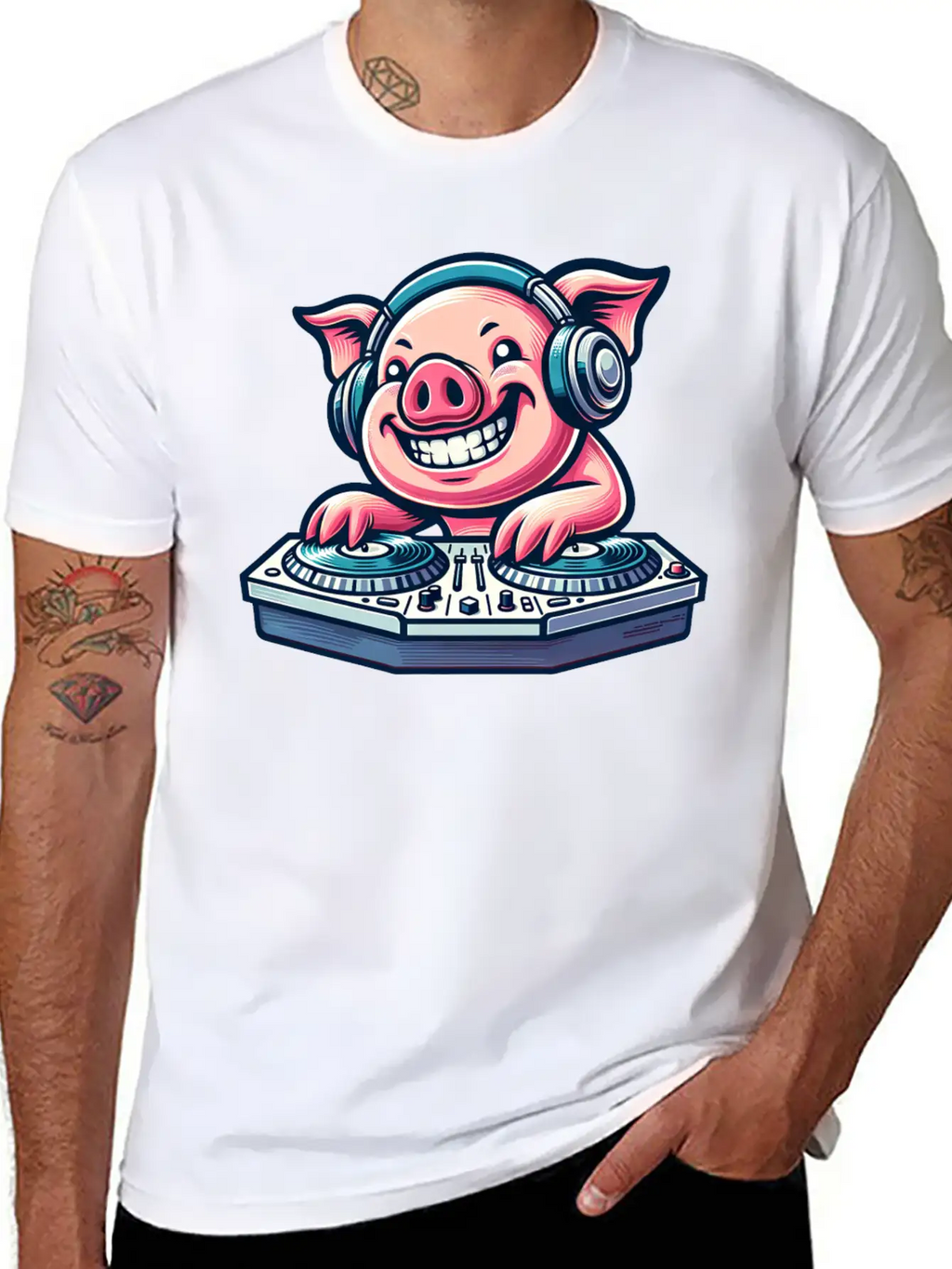 Pig DJ Disco Music Party Techno Minimal Breathable Graphic T-Shirt – Perfect For Casual Days