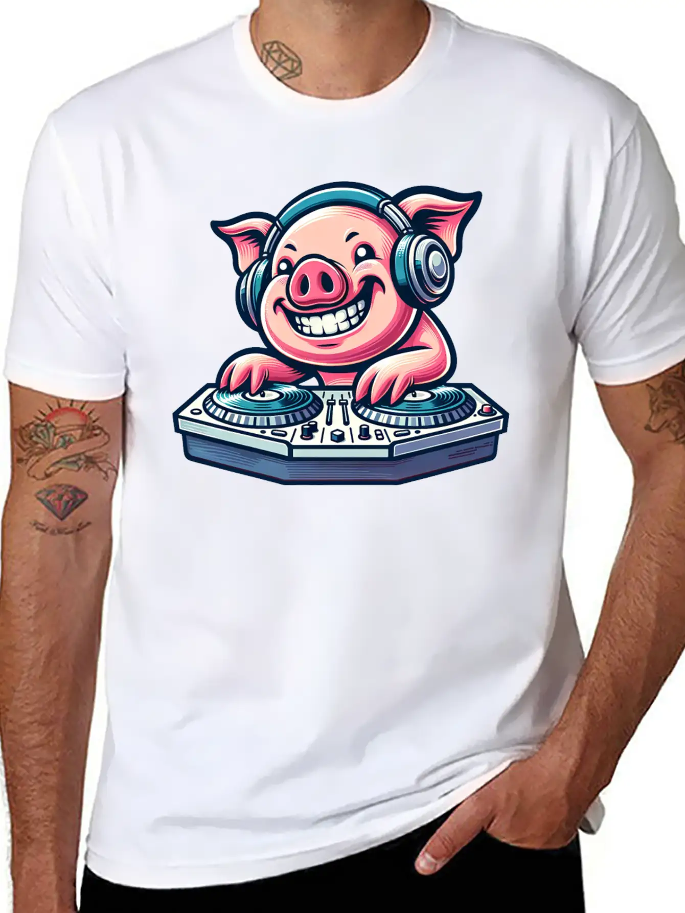 Pig DJ Disco Music Party Techno Minimal Breathable Graphic T-Shirt – Perfect For Casual Days