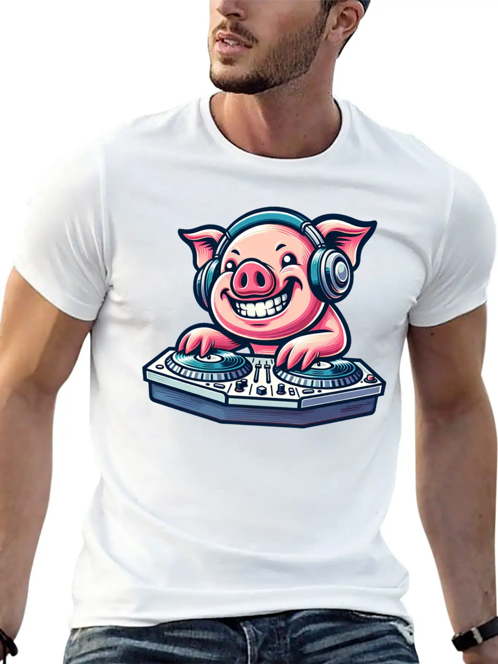 Pig DJ Disco Music Party Techno Minimal Breathable Graphic T-Shirt – Perfect For Casual Days