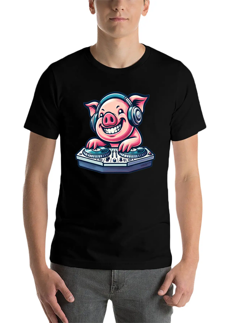 Pig DJ Disco Music Party Techno Minimal Breathable Graphic T-Shirt – Perfect For Casual Days