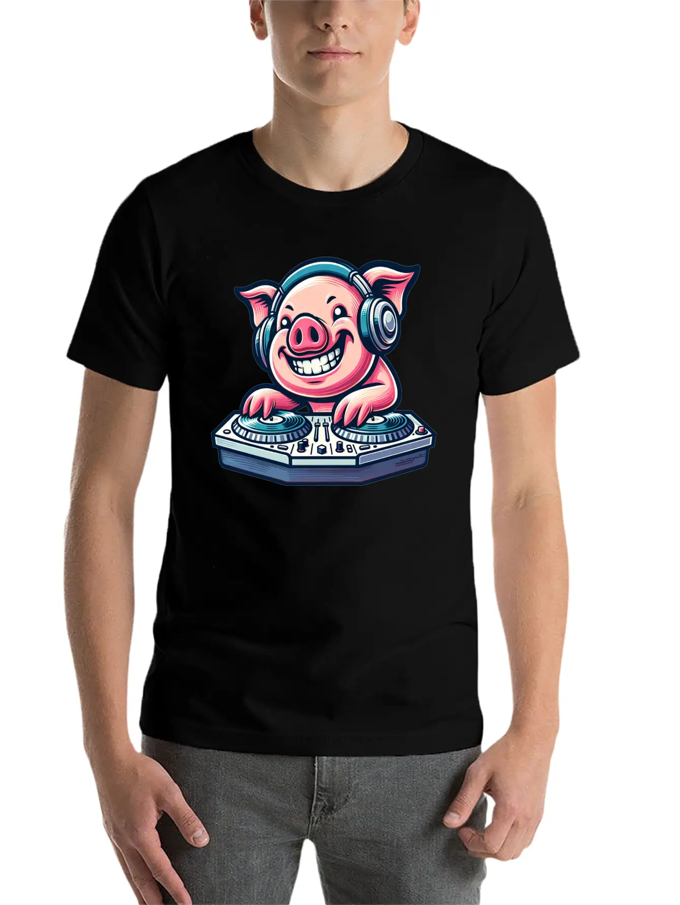 Pig DJ Disco Music Party Techno Minimal Breathable Graphic T-Shirt – Perfect For Casual Days