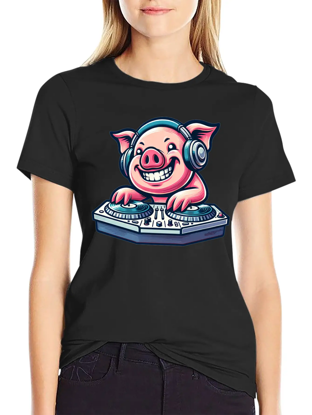 Pig DJ Disco Music Party Techno Minimal Breathable Graphic T-Shirt – Perfect For Casual Days