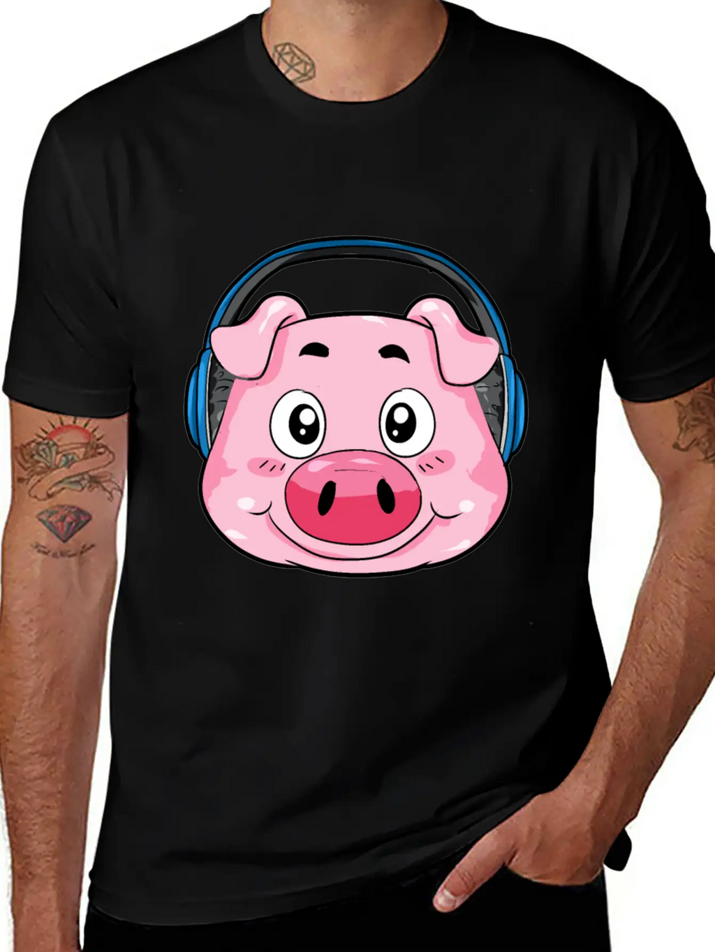 Pig With Headphones Essential Cotton Tee For Daily Outfits – Unisex Style