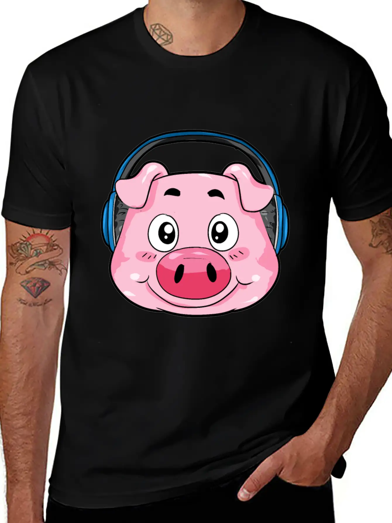 Pig With Headphones Essential Cotton Tee For Daily Outfits – Unisex Style