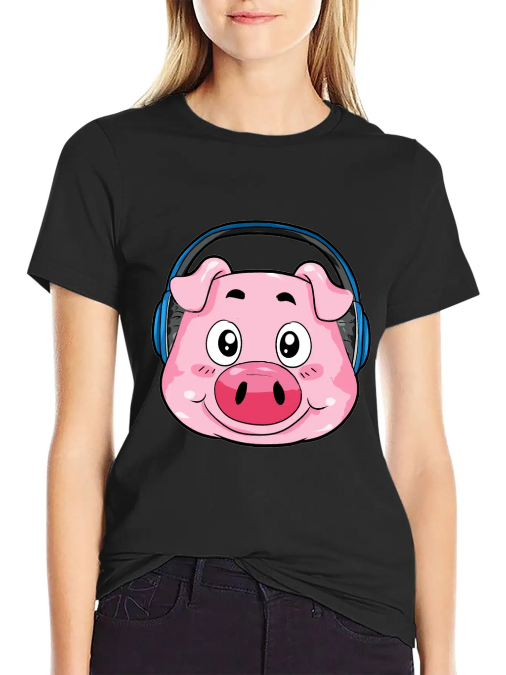 Pig With Headphones Essential Cotton Tee For Daily Outfits – Unisex Style