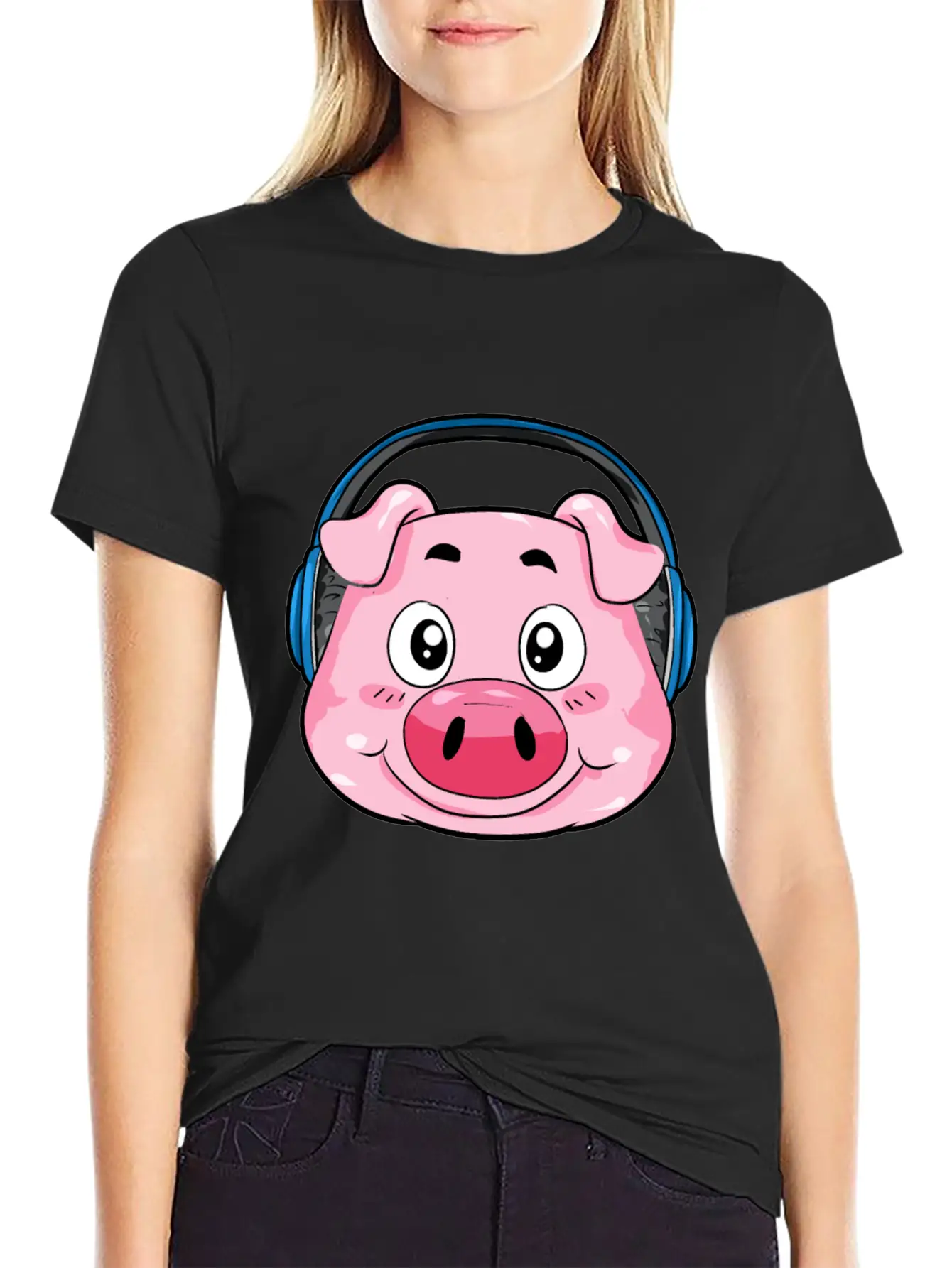 Pig With Headphones Essential Cotton Tee For Daily Outfits – Unisex Style