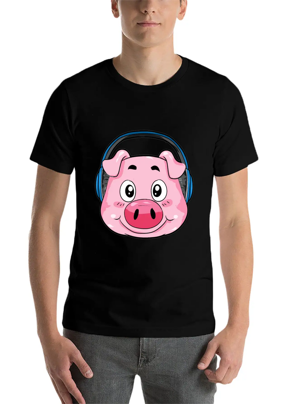 Pig With Headphones Essential Cotton Tee For Daily Outfits – Unisex Style