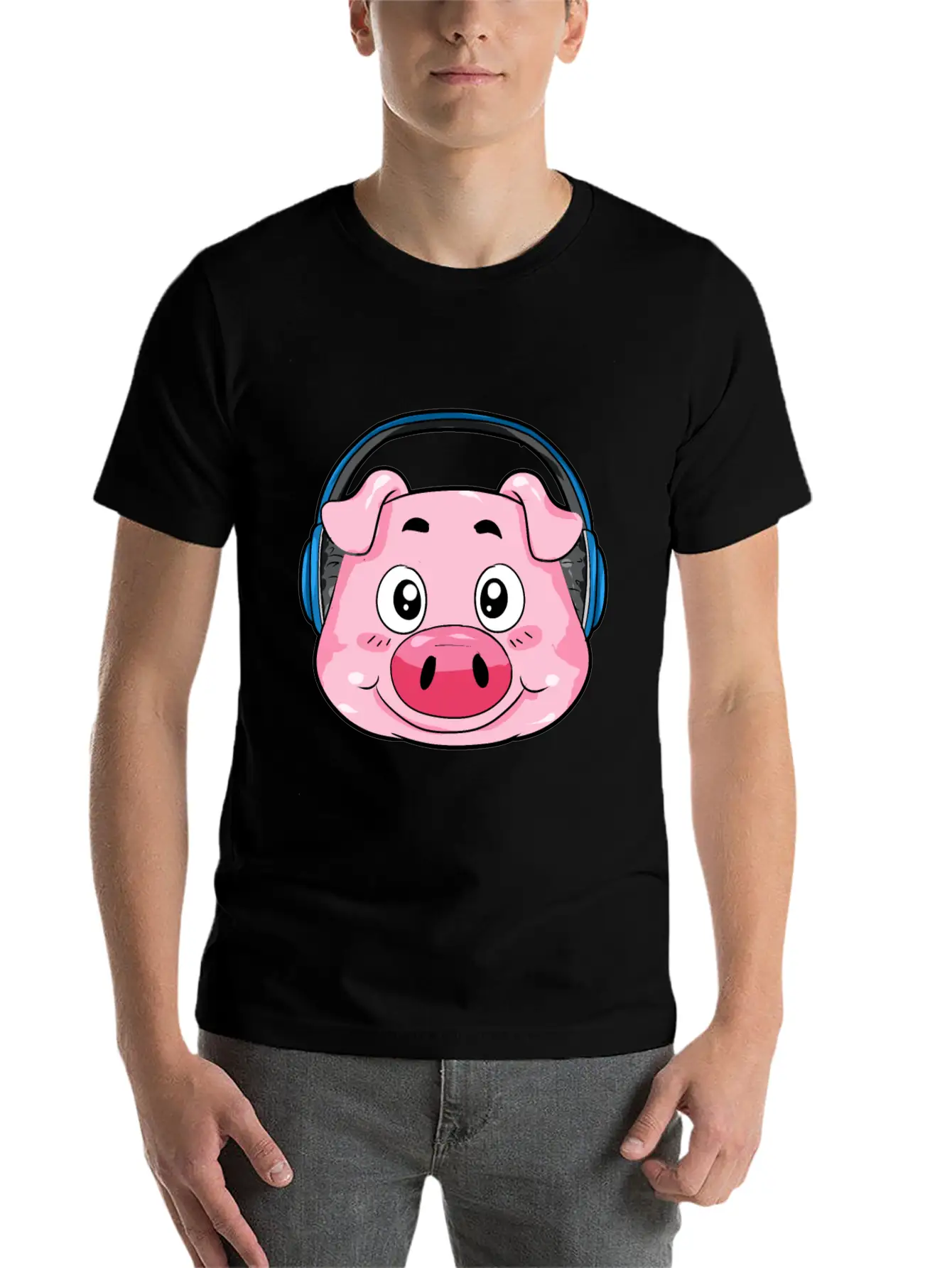 Pig With Headphones Essential Cotton Tee For Daily Outfits – Unisex Style