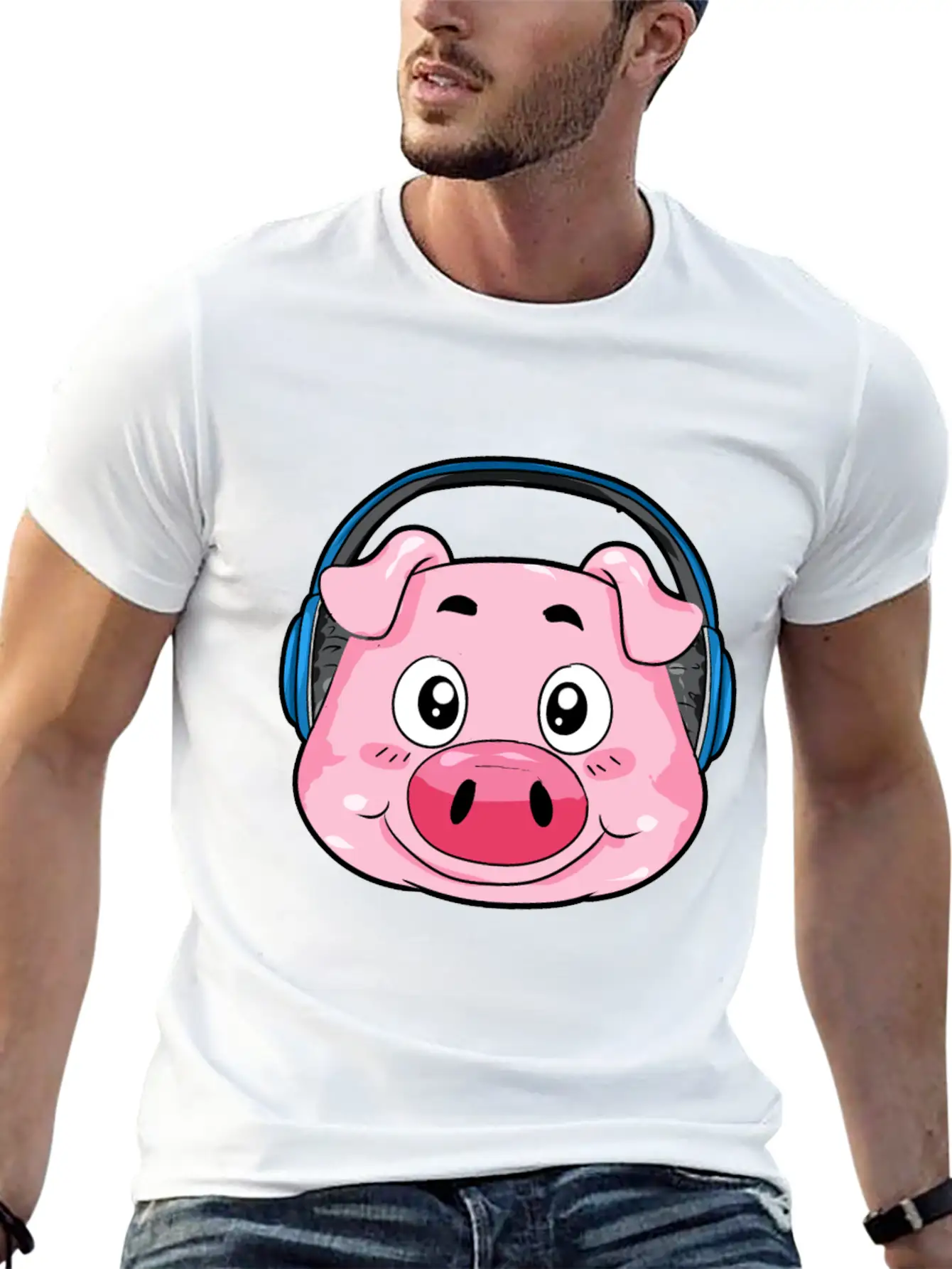 Pig With Headphones Essential Cotton Tee For Daily Outfits – Unisex Style