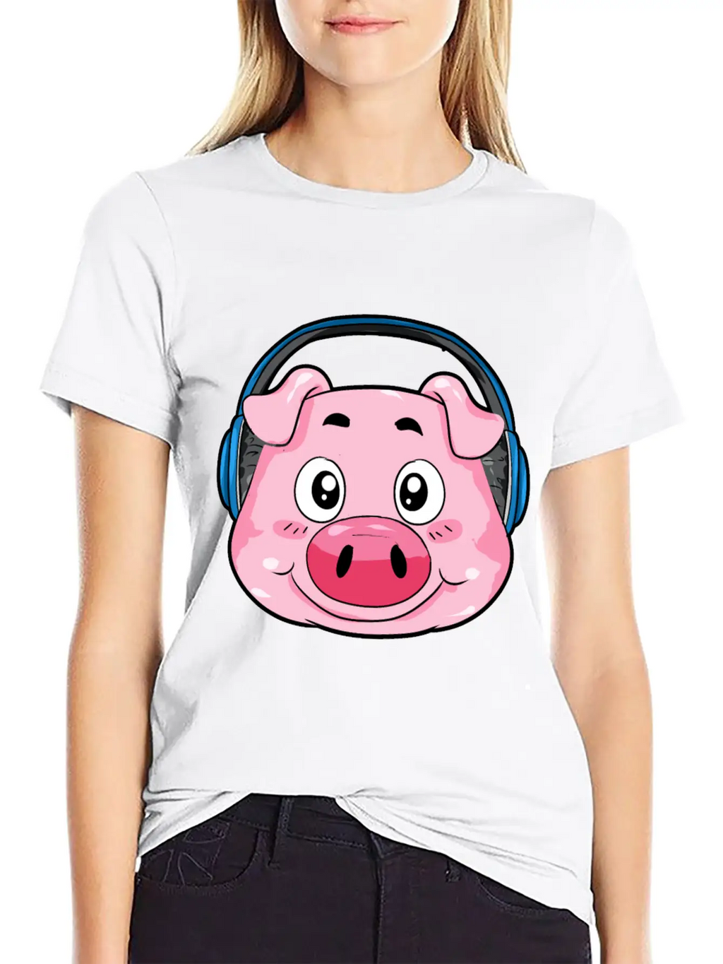 Pig With Headphones Essential Cotton Tee For Daily Outfits – Unisex Style