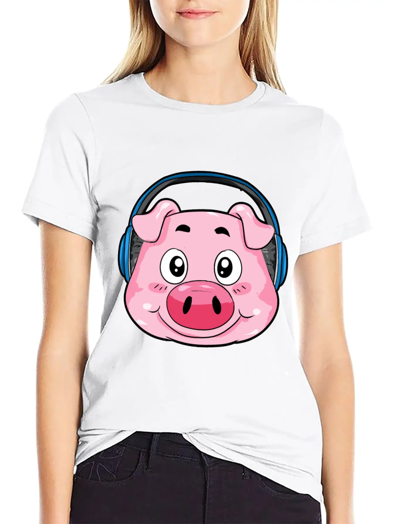 Pig With Headphones Essential Cotton Tee For Daily Outfits – Unisex Style