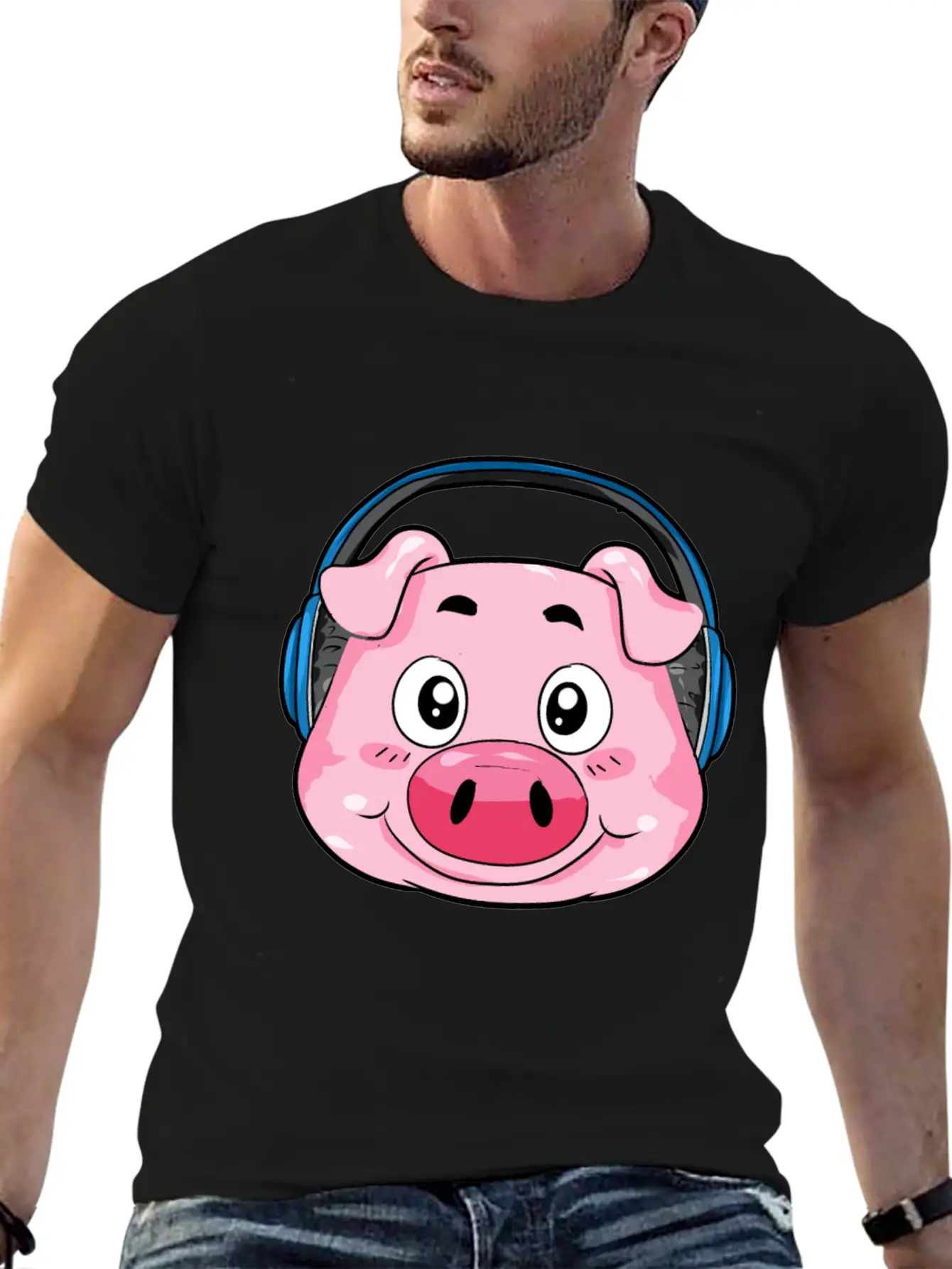 Pig With Headphones Essential Cotton Tee For Daily Outfits – Unisex Style