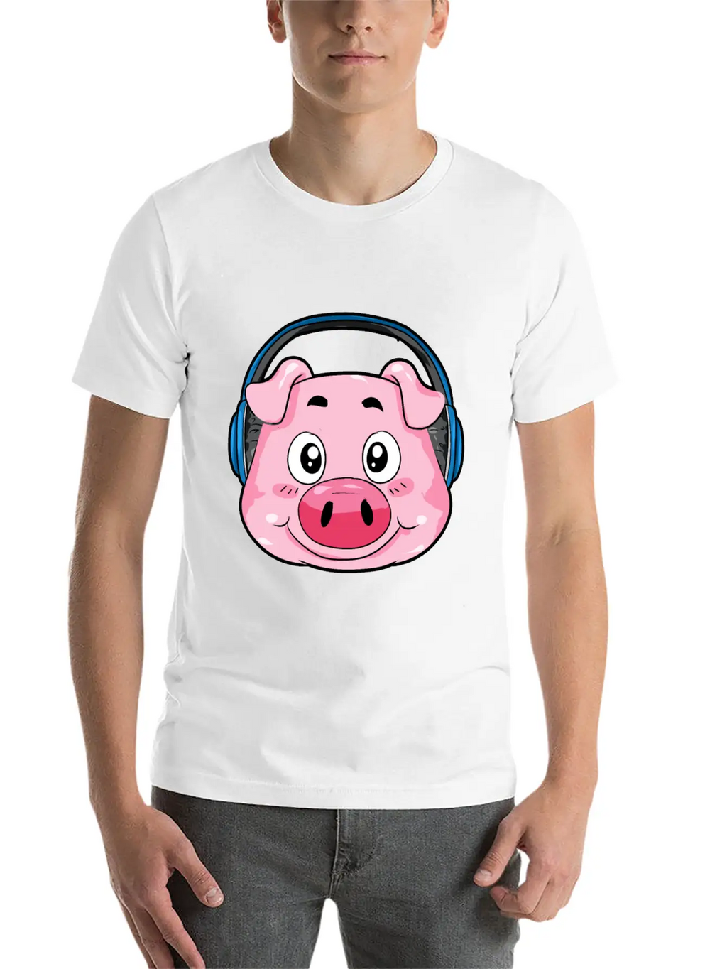 Pig With Headphones Essential Cotton Tee For Daily Outfits – Unisex Style