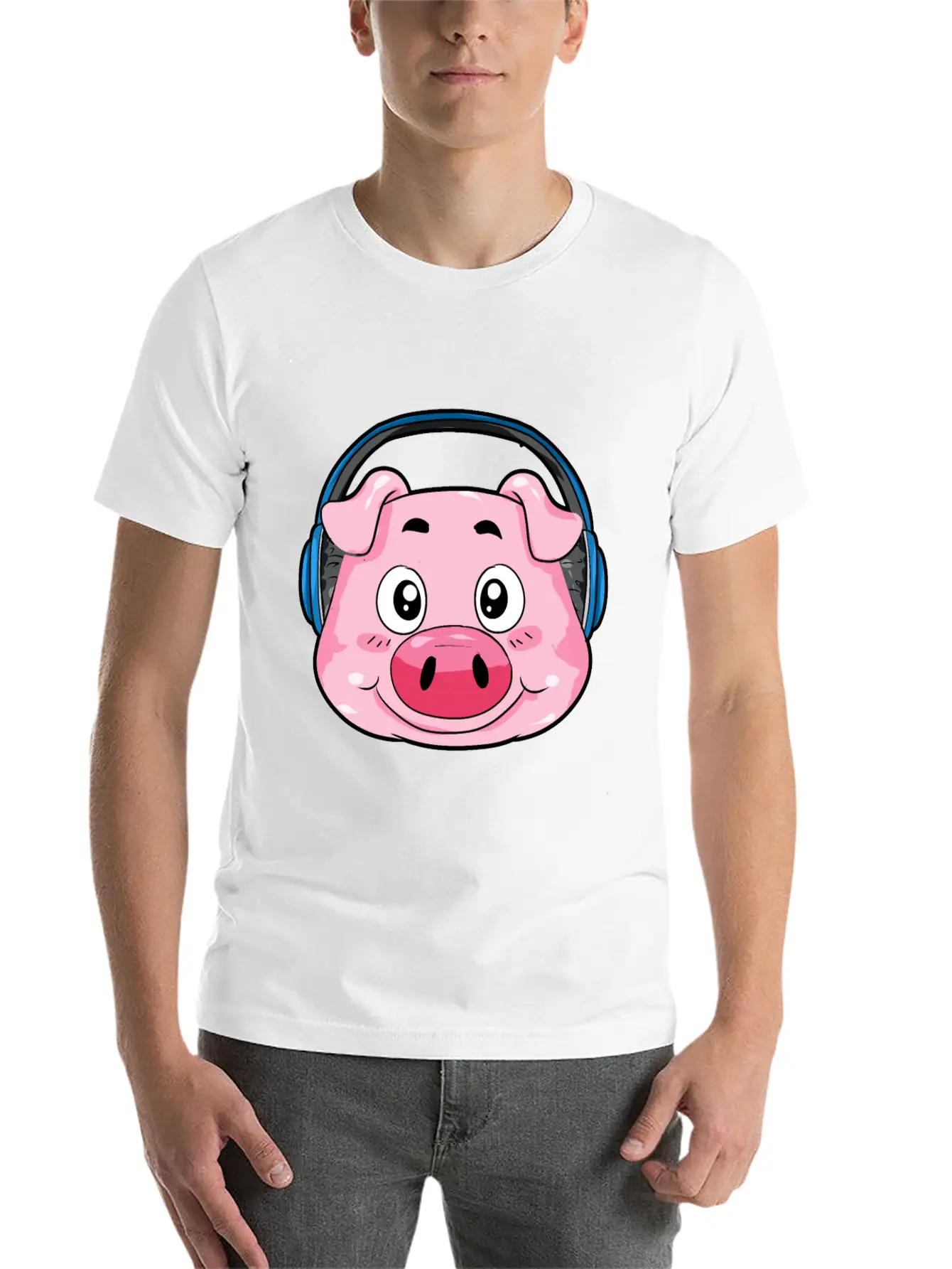 Pig With Headphones Essential Cotton Tee For Daily Outfits – Unisex Style