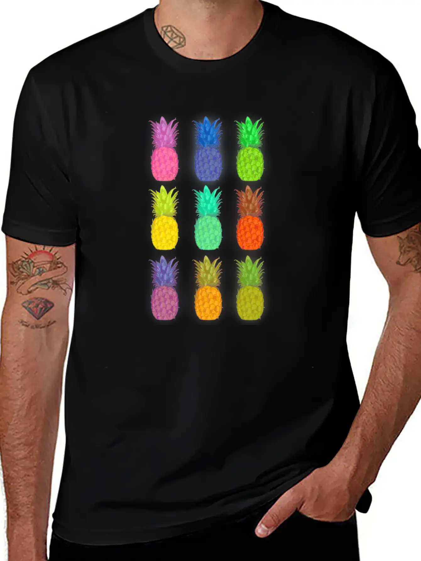 Pineapple Colorful Neon Breathable Soft Cotton T-Shirt – Timeless Casual Look