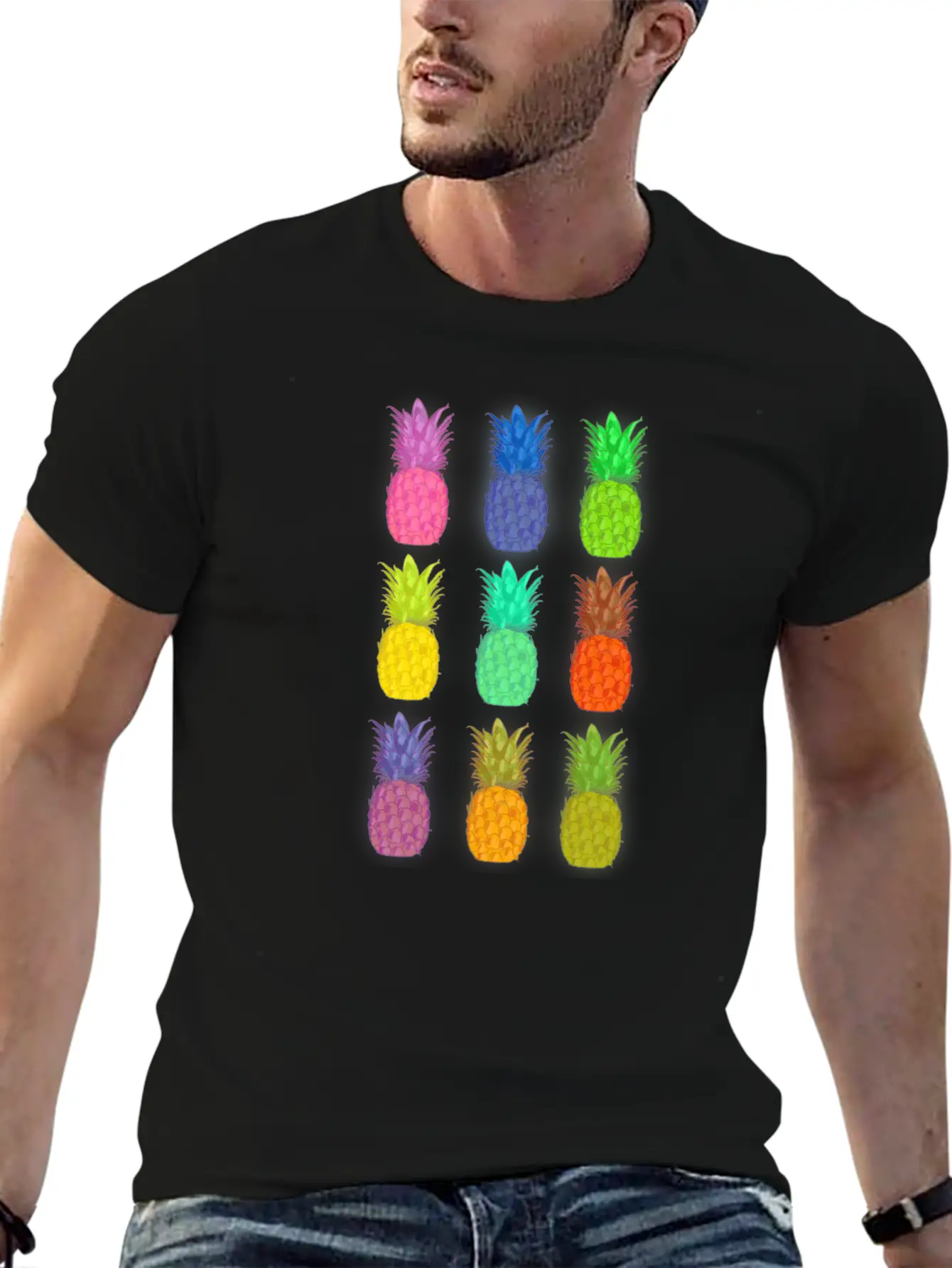 Pineapple Colorful Neon Breathable Soft Cotton T-Shirt – Timeless Casual Look